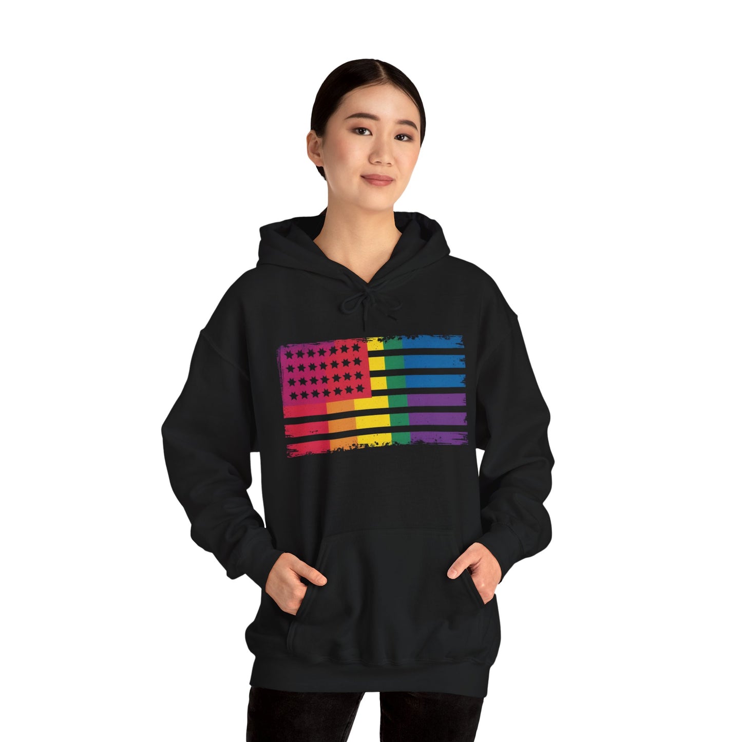Pride American Flag Hoodie - Unisex Heavy Blend Sweatshirt