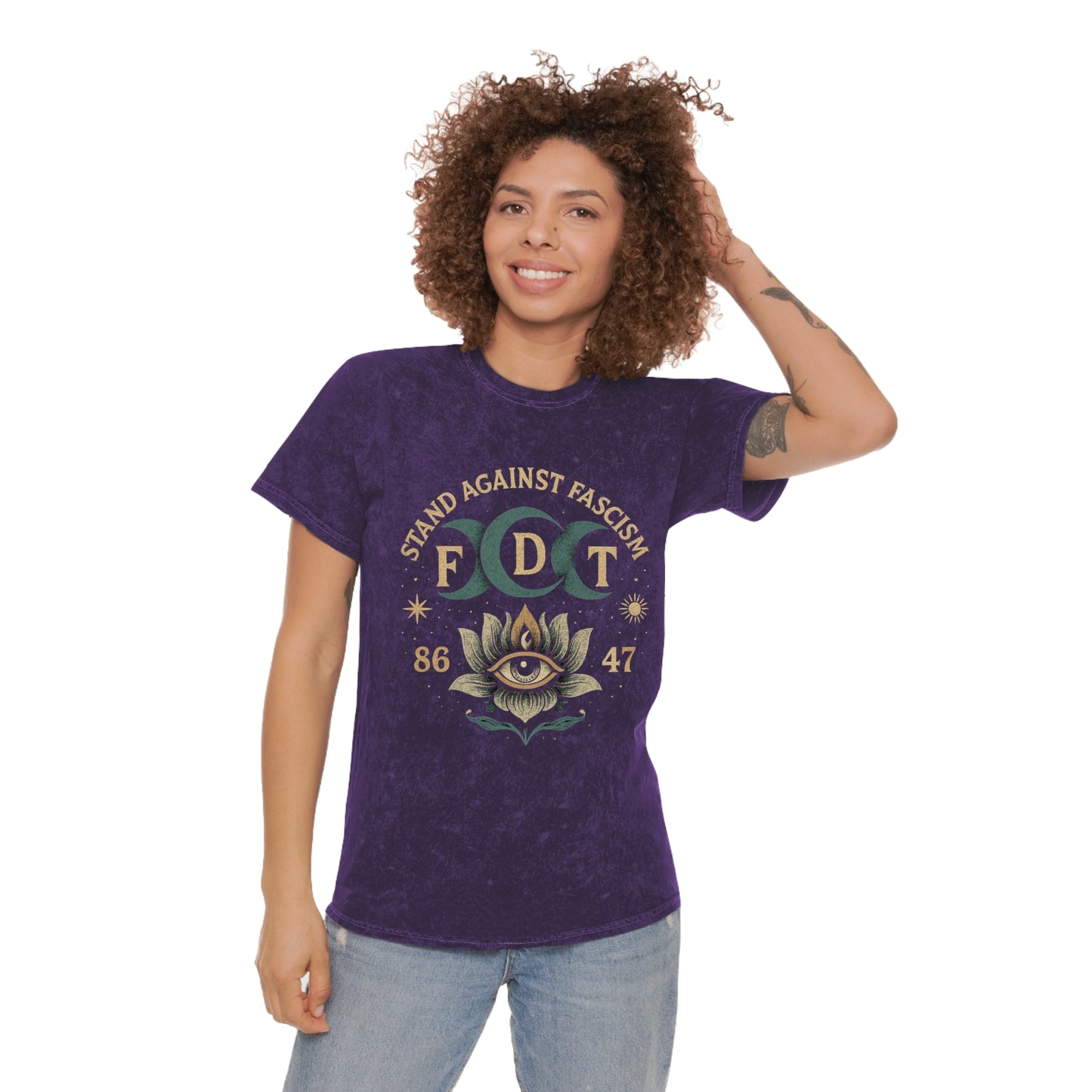 FDT Stand Against Fascism Lotus Tee — USA Made Mineral Wash Graphic T-Shirt