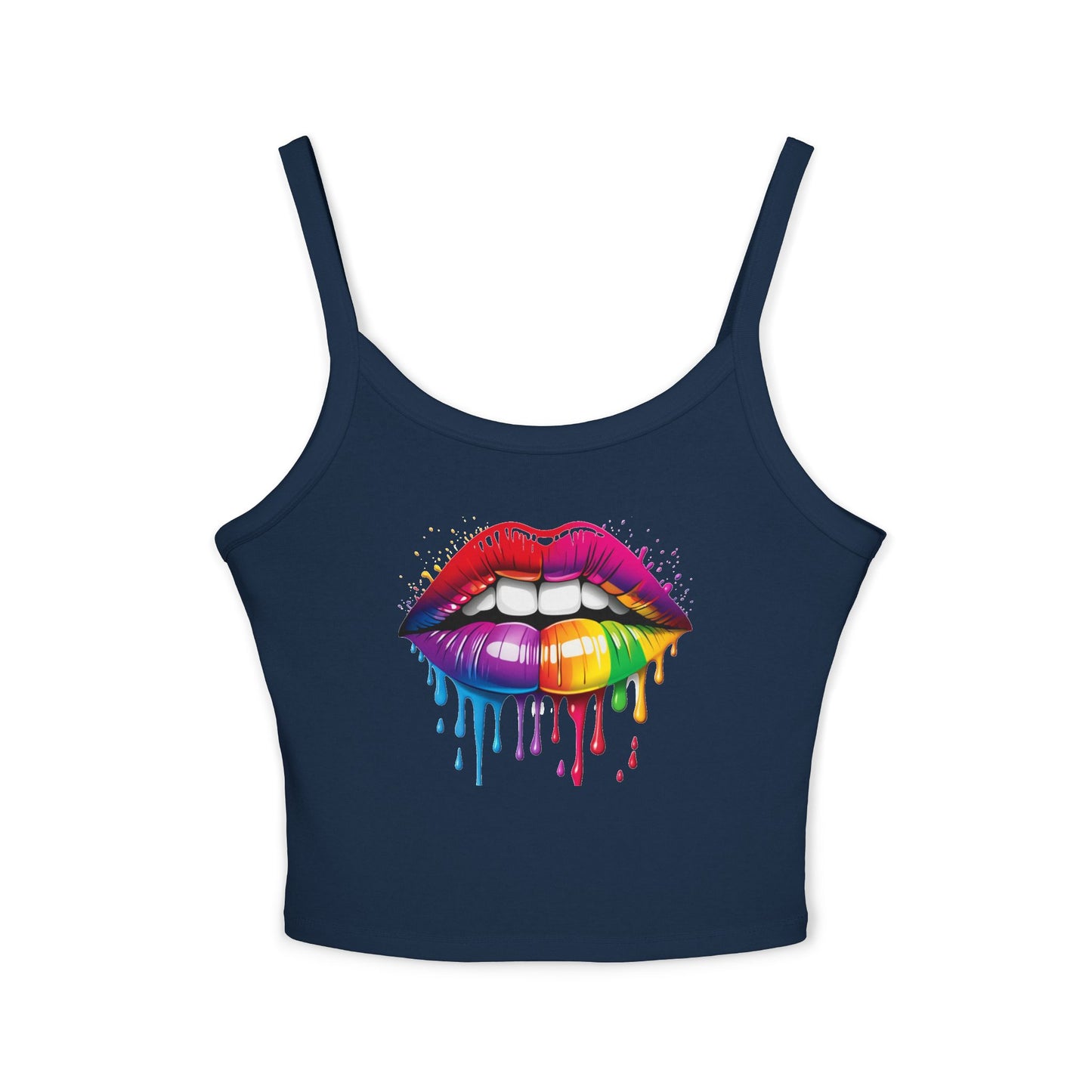 Pride tank top Rainbow Drip Lips Women's Spaghetti Strap Tank Top - Colorful Graphic Summer Sleeveless Top
