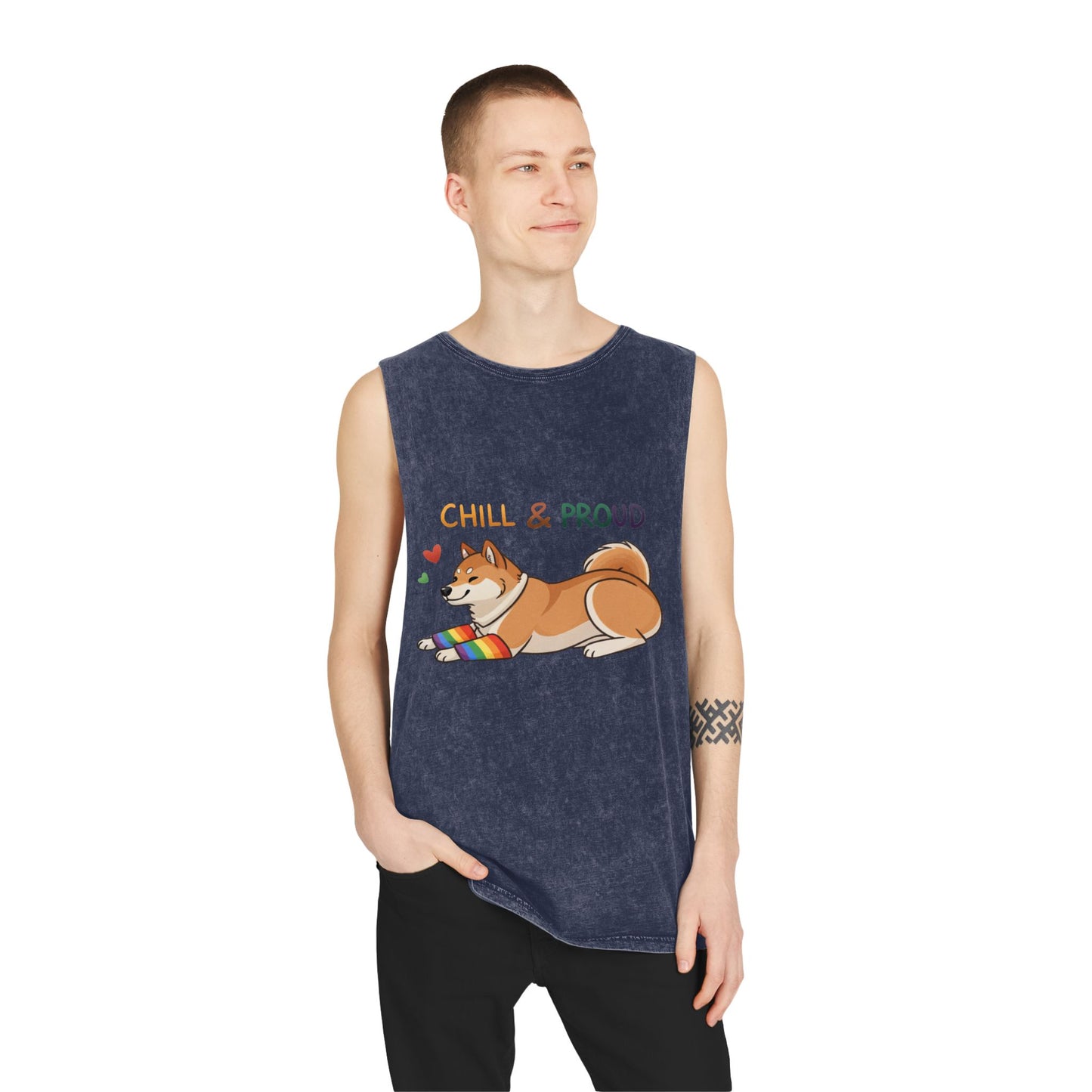 Chill & Proud Unisex Stonewash Tank Top - LGBTQ+ Pride Apparel