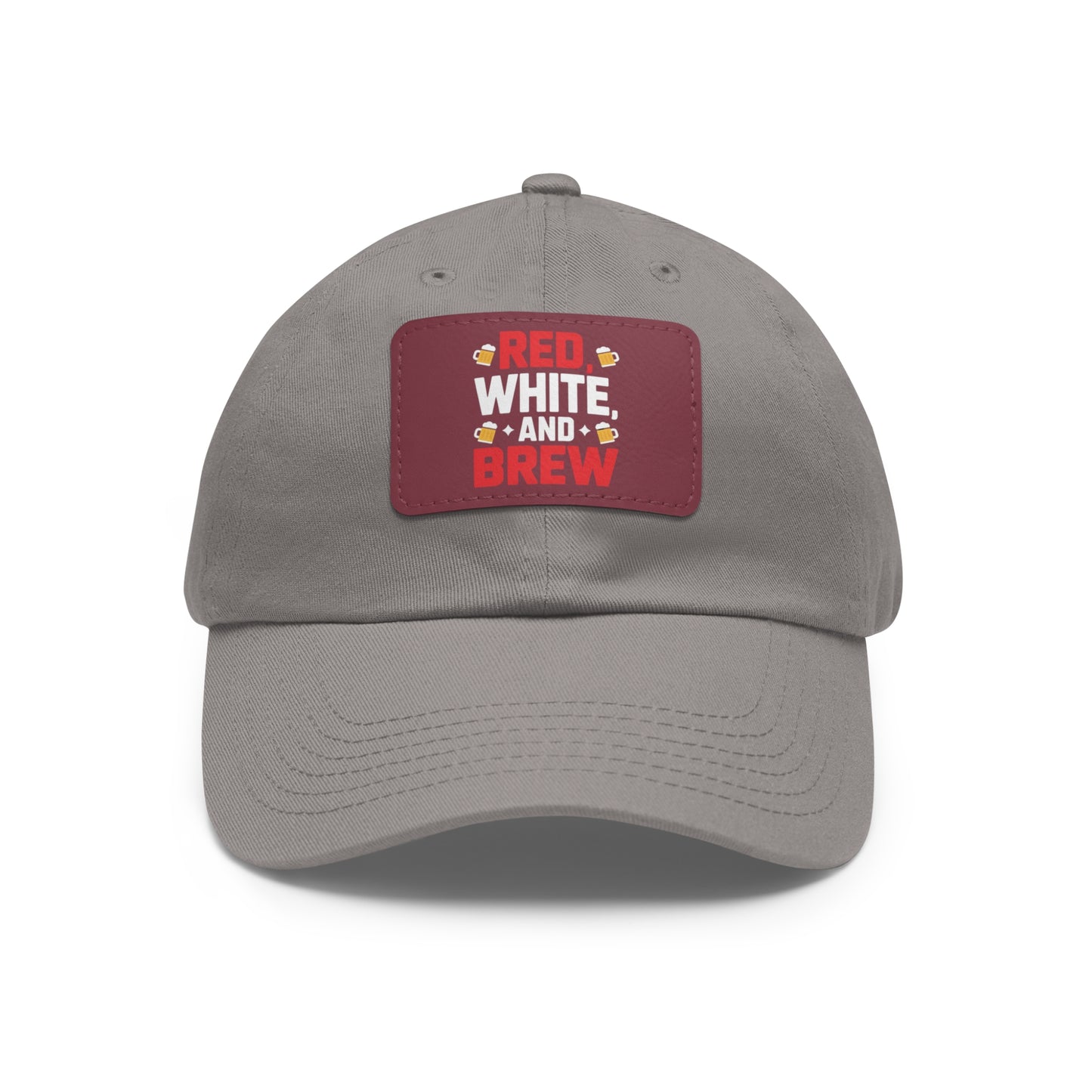 Red White and Brew Dad Hat with Leather Patch - Perfect for Beer Lovers