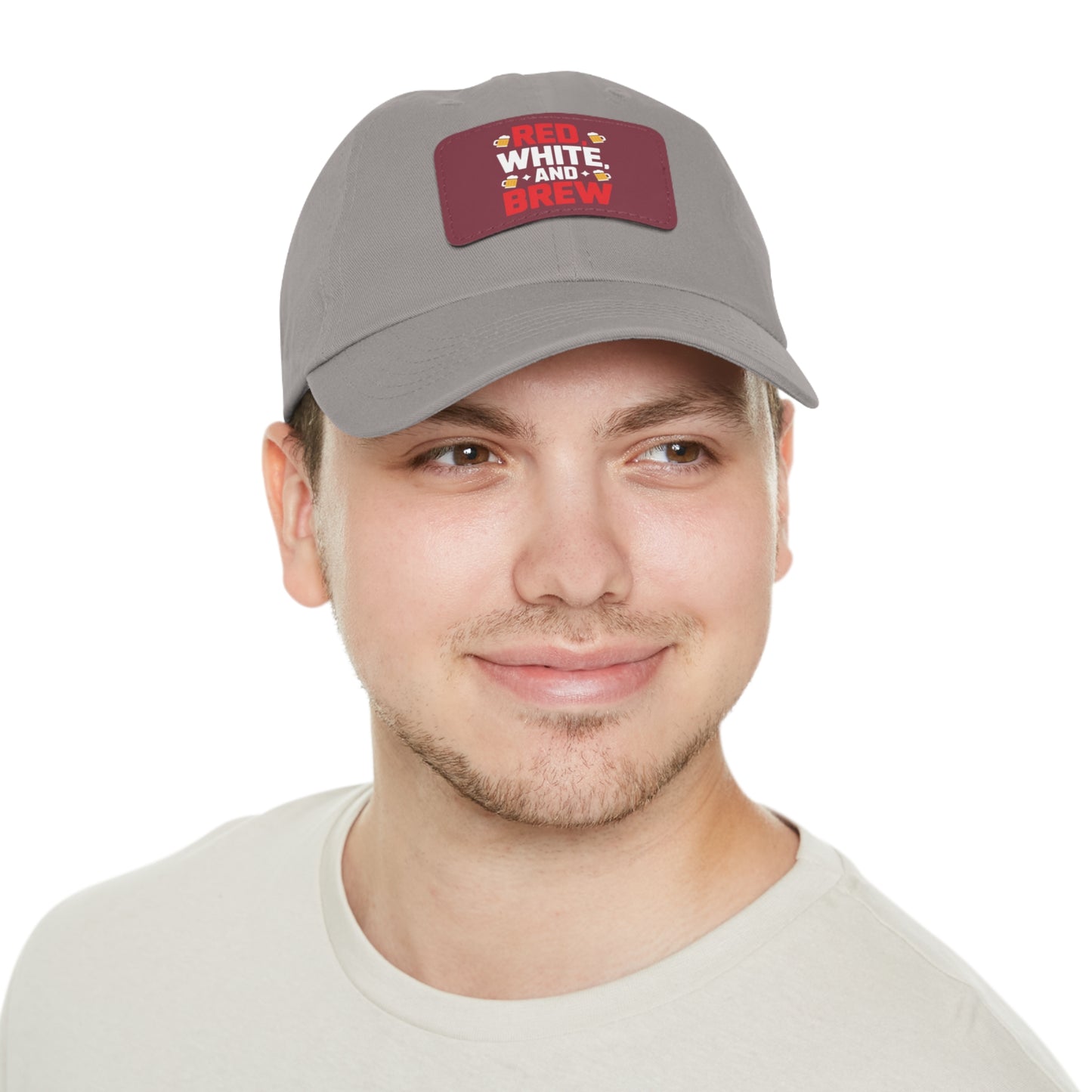 Red White and Brew Dad Hat with Leather Patch - Perfect for Beer Lovers