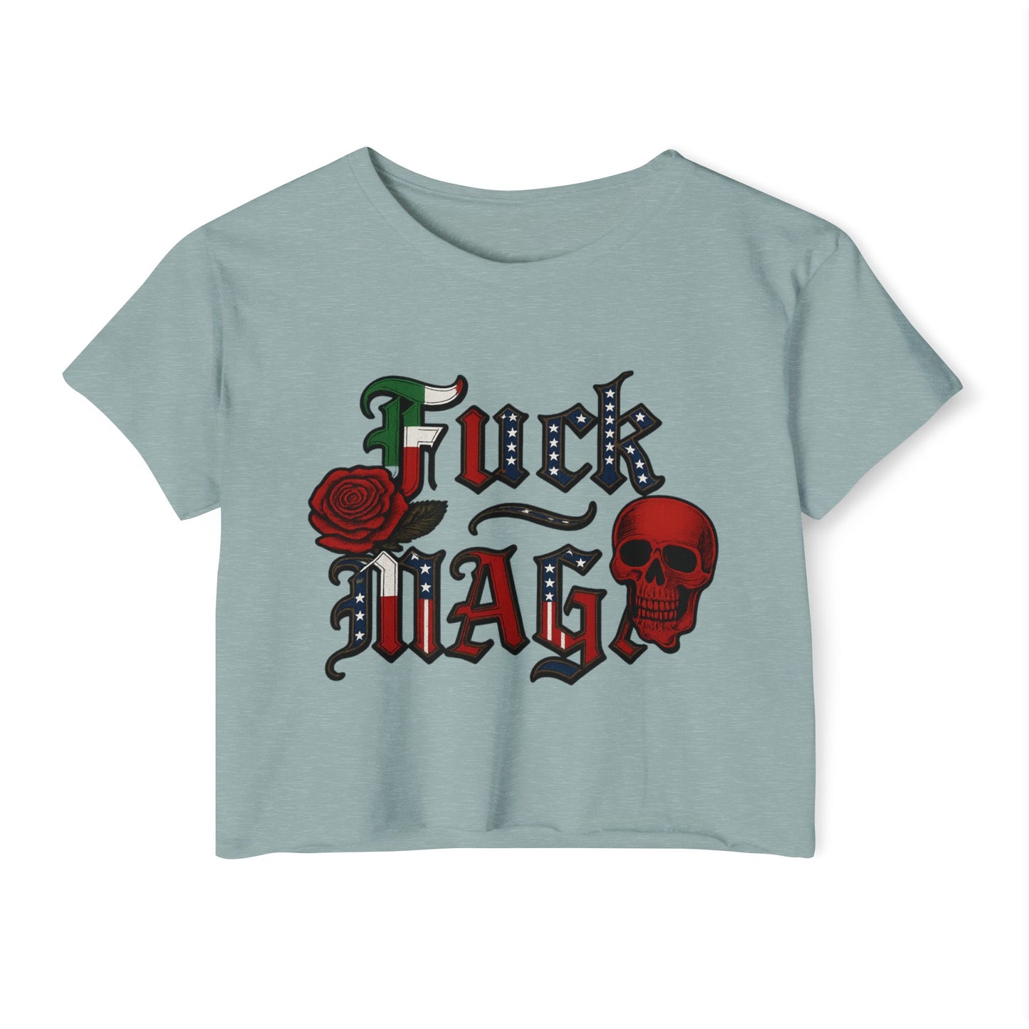 Crop Top Anti Trump FDT - Women's Festival Crop Top with Skull and Rose Design, Edgy Crop Tee, Summer Fest Outfit, Alternative Style Top, Concert Attire