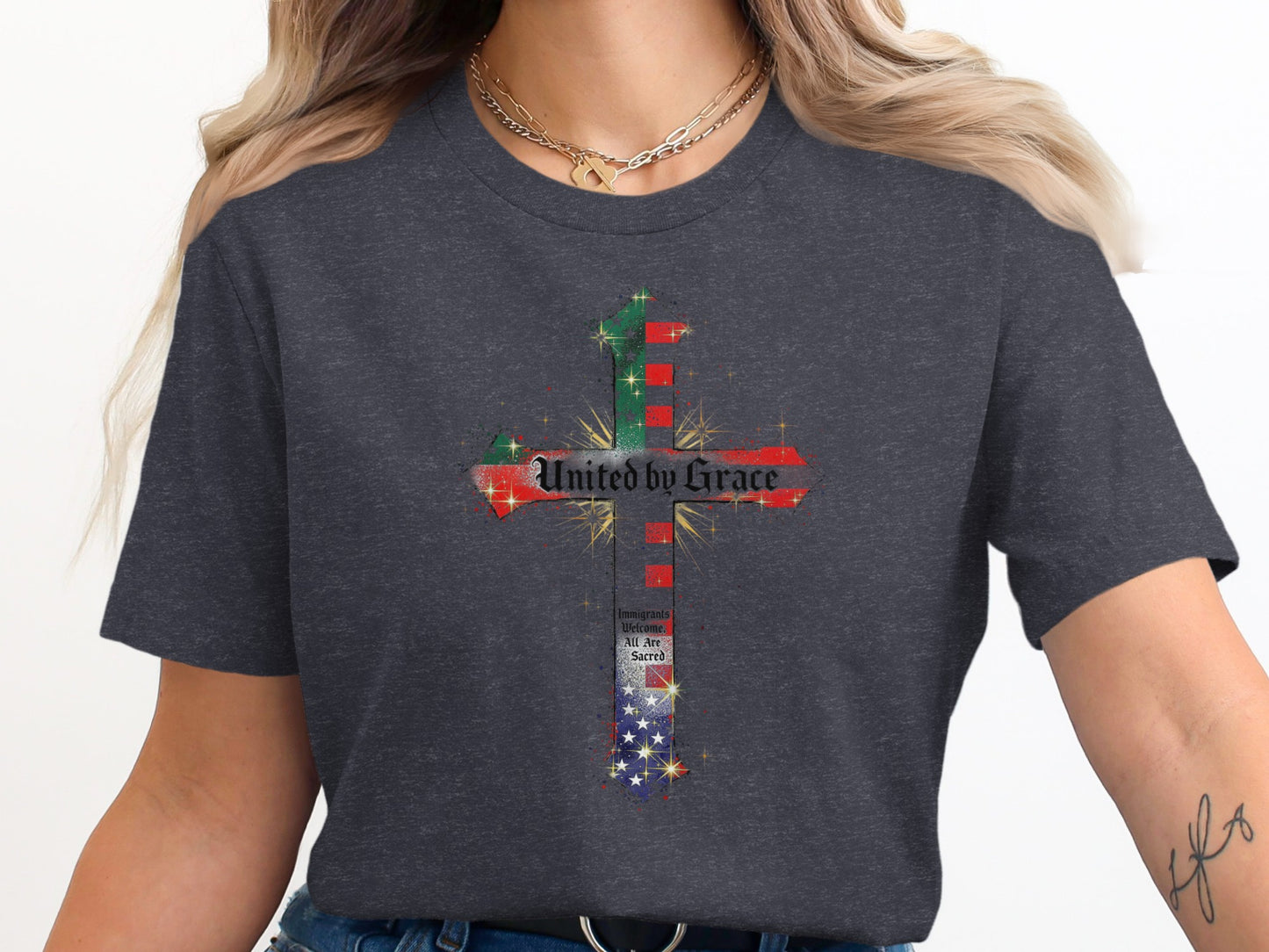 United by Grace Cross Design Dark Grey T-shirt product
