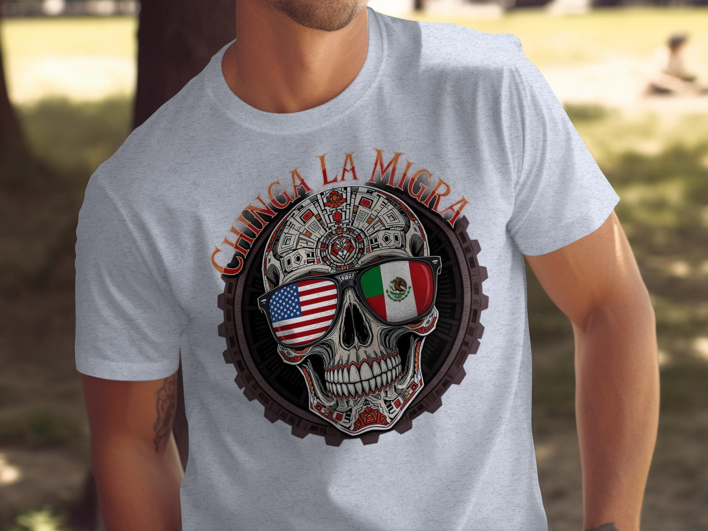Patriotic Skull Design Tee with Dual Flags product