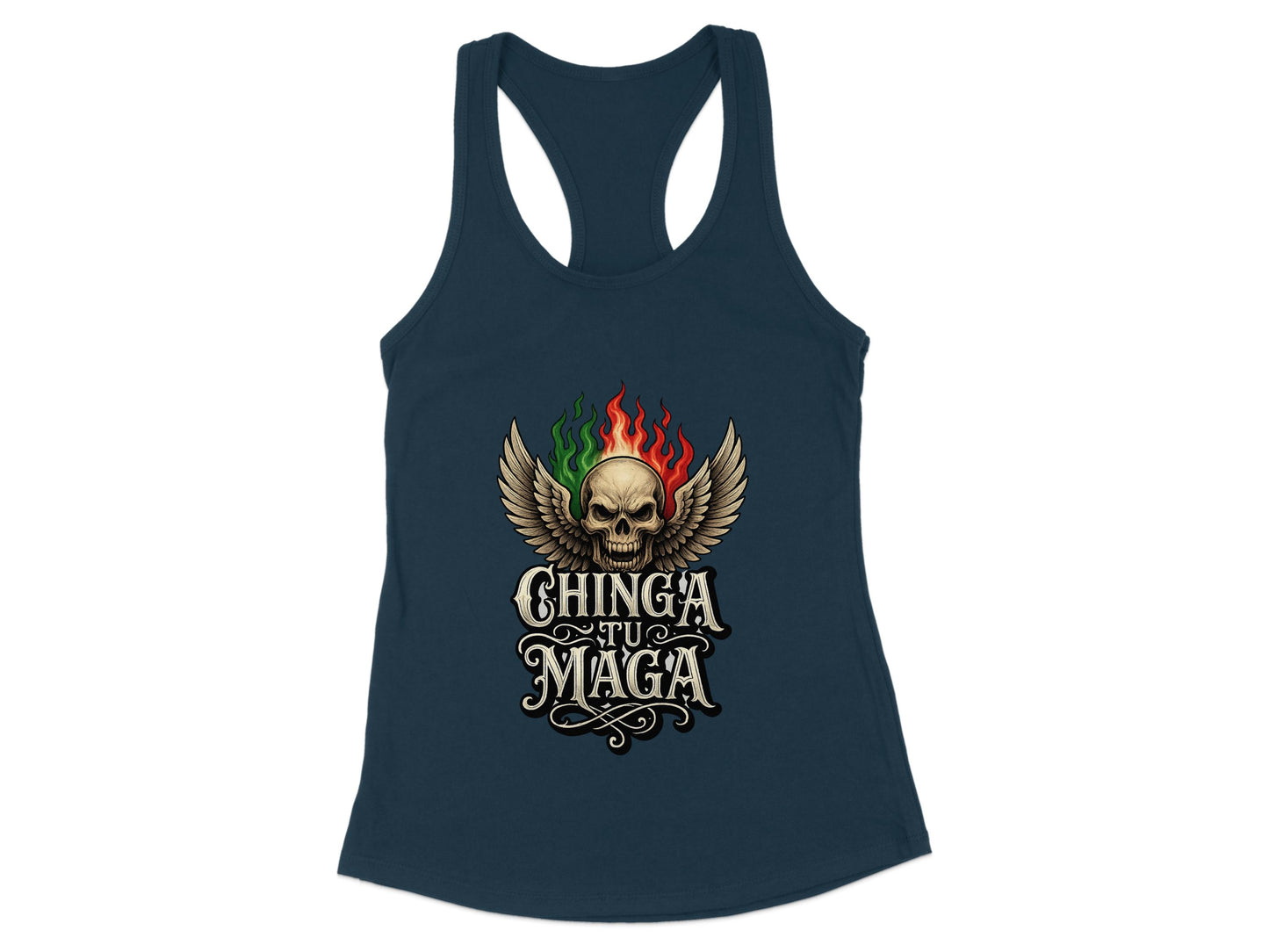 Chinga Tu Maga Skull with Flames Tank Top product