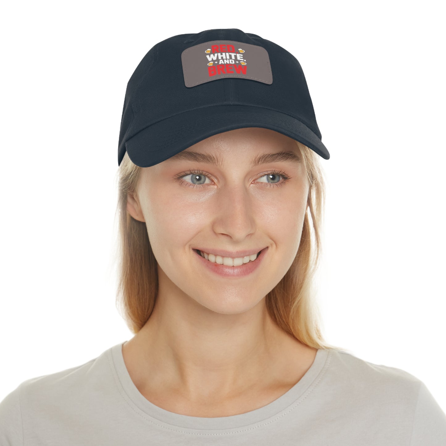 Red White and Brew Dad Hat with Leather Patch - Perfect for Beer Lovers