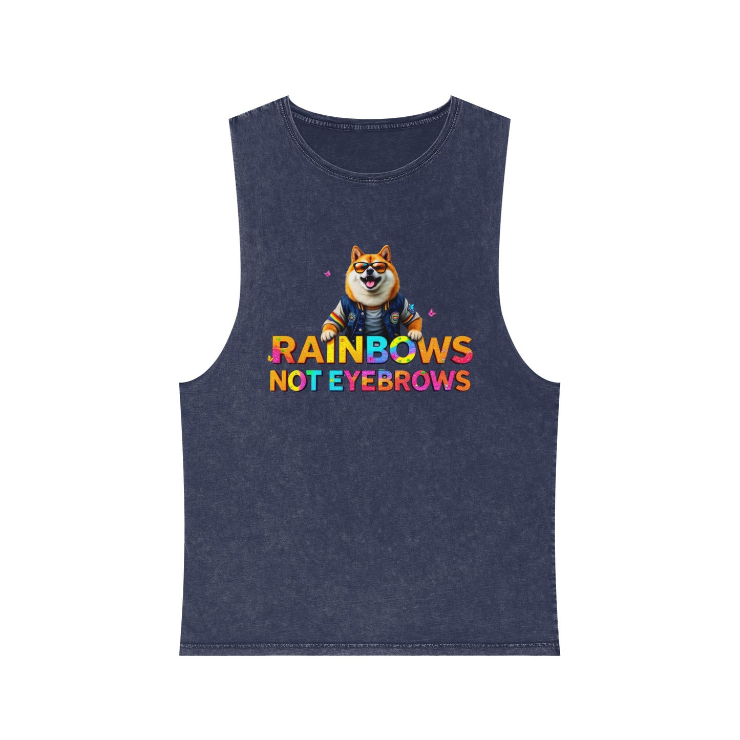 Unisex Stonewash Tank Top - 'Rainbows Not Eyebrows' Graphic Tee