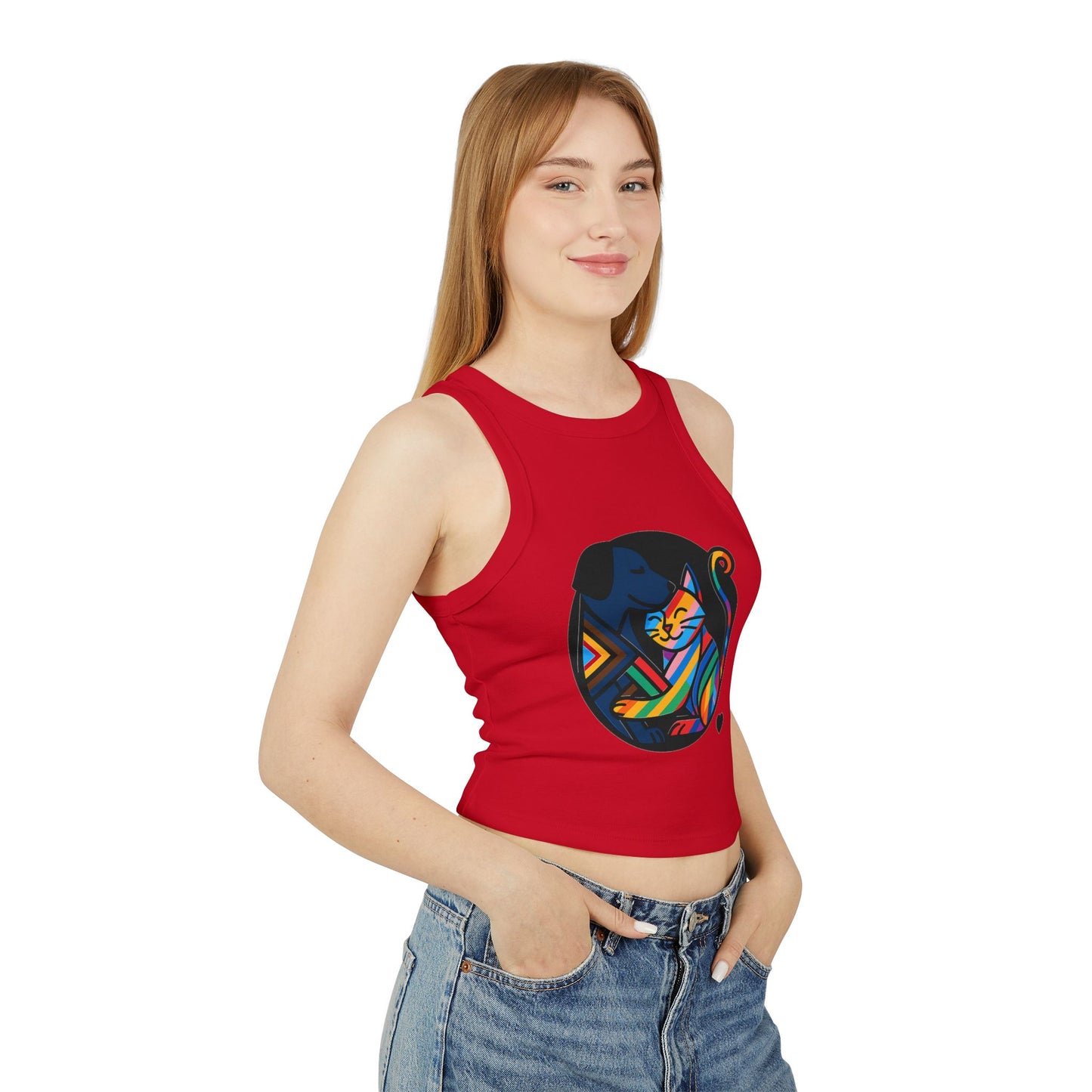 Pride tank top Colorful Animal Love Women's Racer Tank Top - Cute Cat and Dog Design