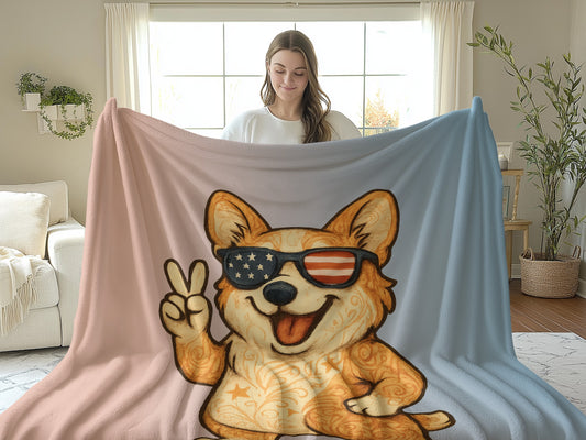 American Flag Sunglasses Corgi Throw Blanket product type