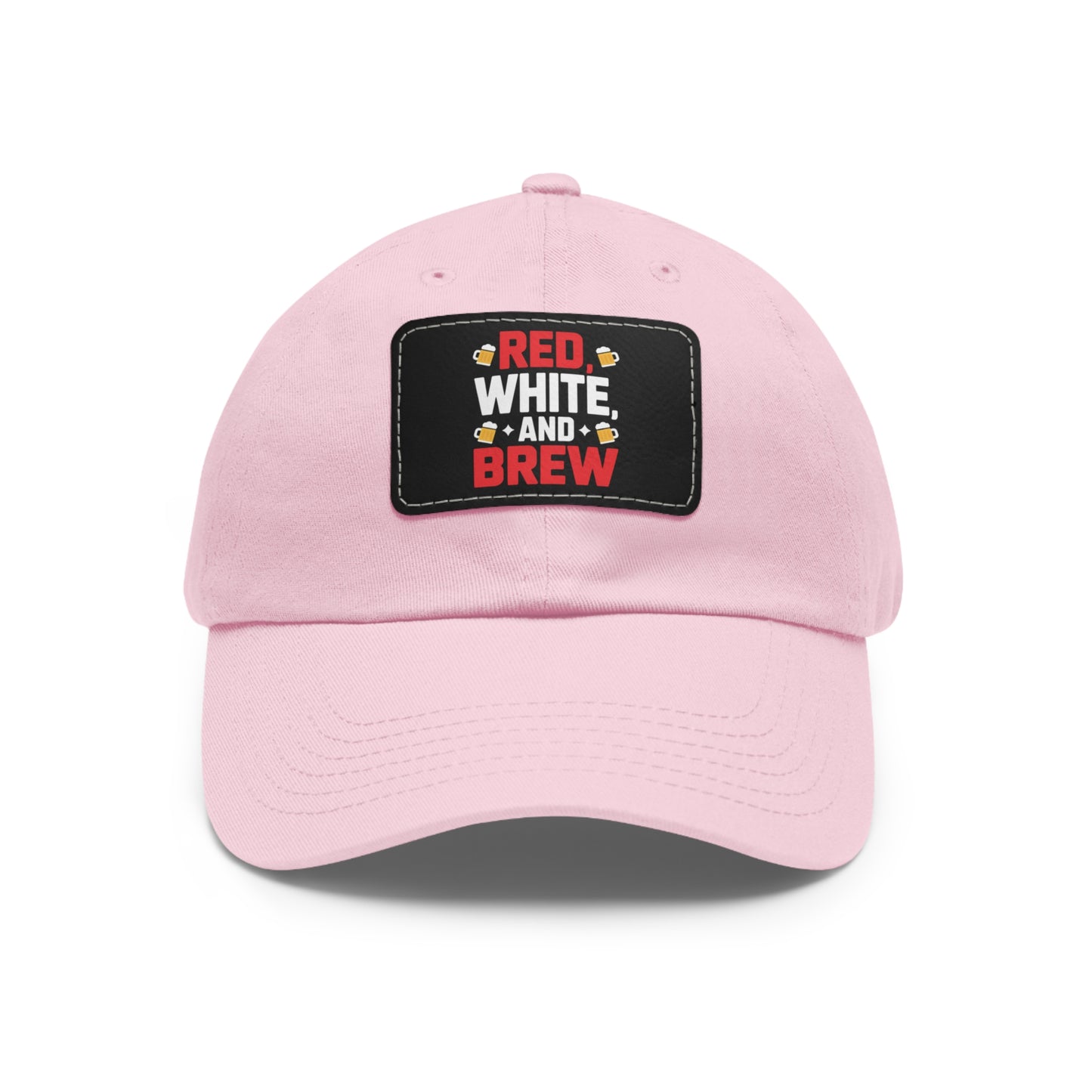 Red White and Brew Dad Hat with Leather Patch - Perfect for Beer Lovers