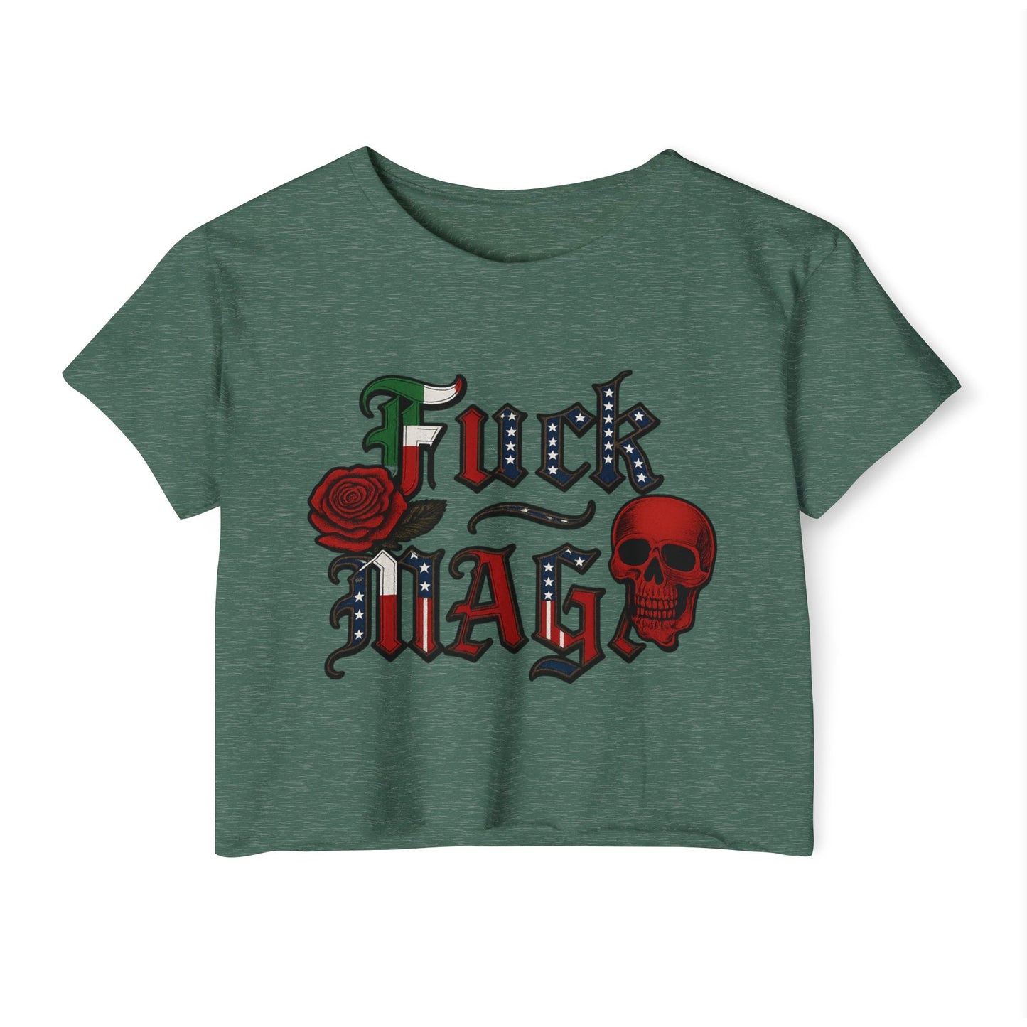Crop Top Anti Trump FDT - Women's Festival Crop Top with Skull and Rose Design, Edgy Crop Tee, Summer Fest Outfit, Alternative Style Top, Concert Attire