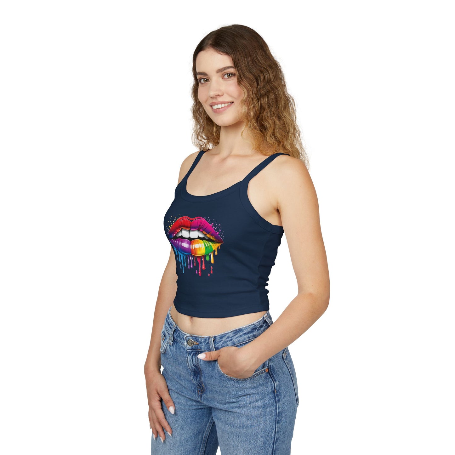 Pride tank top Rainbow Drip Lips Women's Spaghetti Strap Tank Top - Colorful Graphic Summer Sleeveless Top