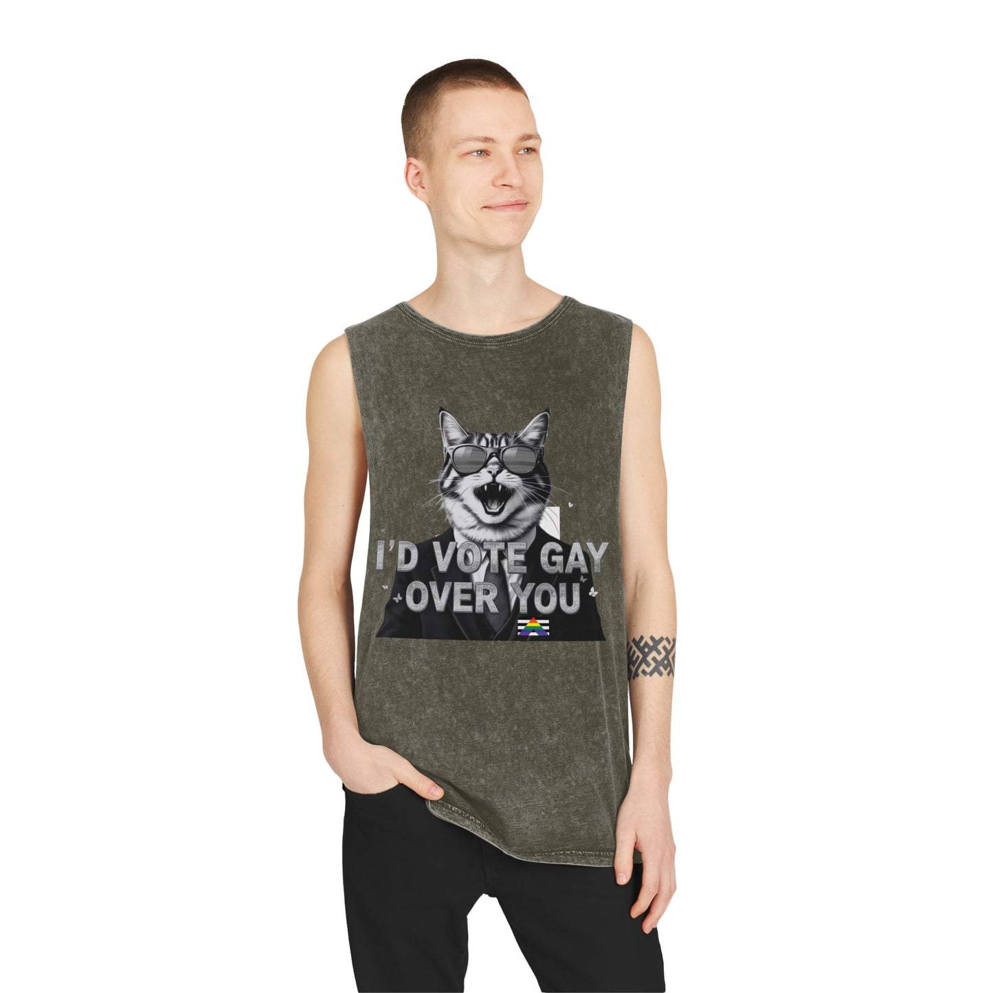 Unisex Stonewash Tank Top - I'd Vote Gay Over You - LGBTQ+ Pride Apparel