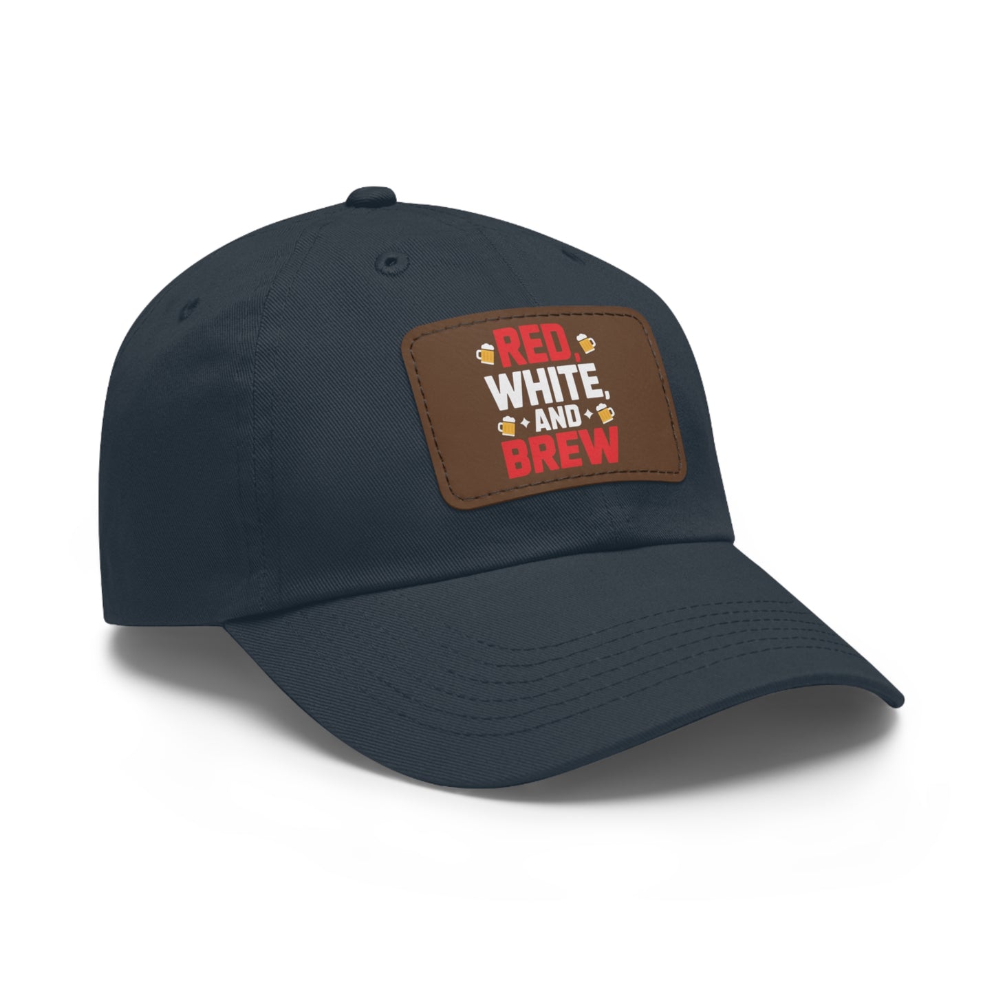 Red White and Brew Dad Hat with Leather Patch - Perfect for Beer Lovers