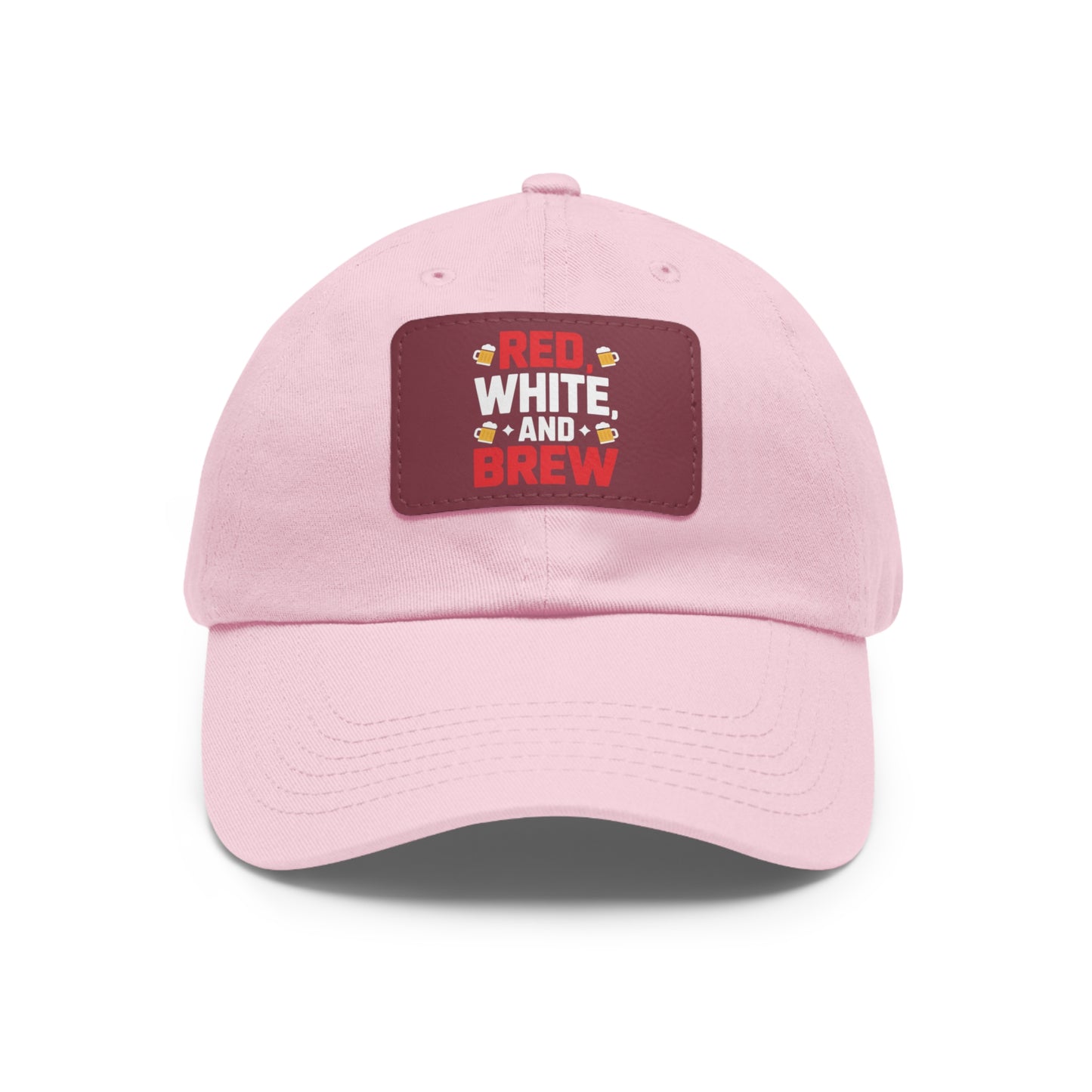 Red White and Brew Dad Hat with Leather Patch - Perfect for Beer Lovers