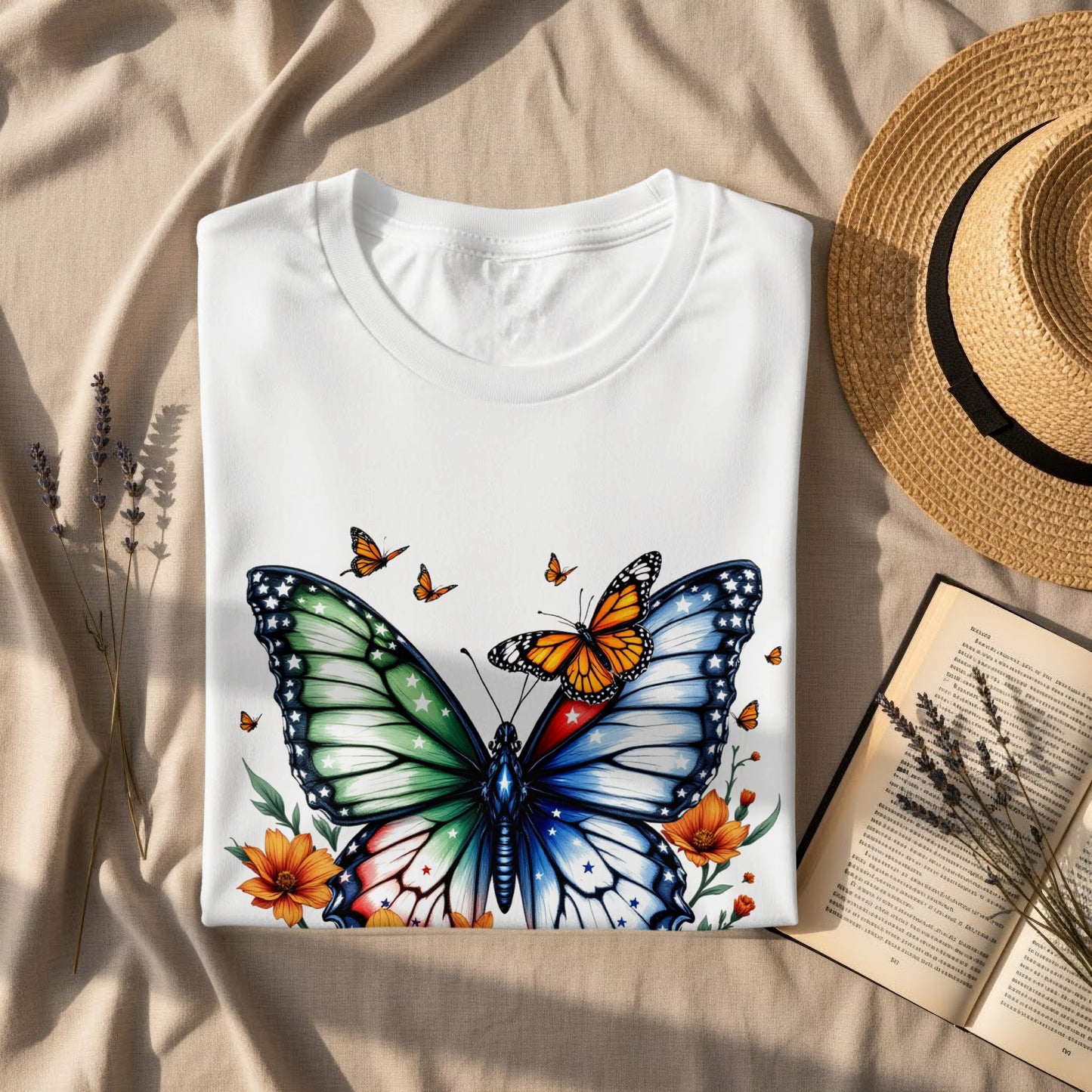 Colorful Butterfly and Floral Design T-shirt product