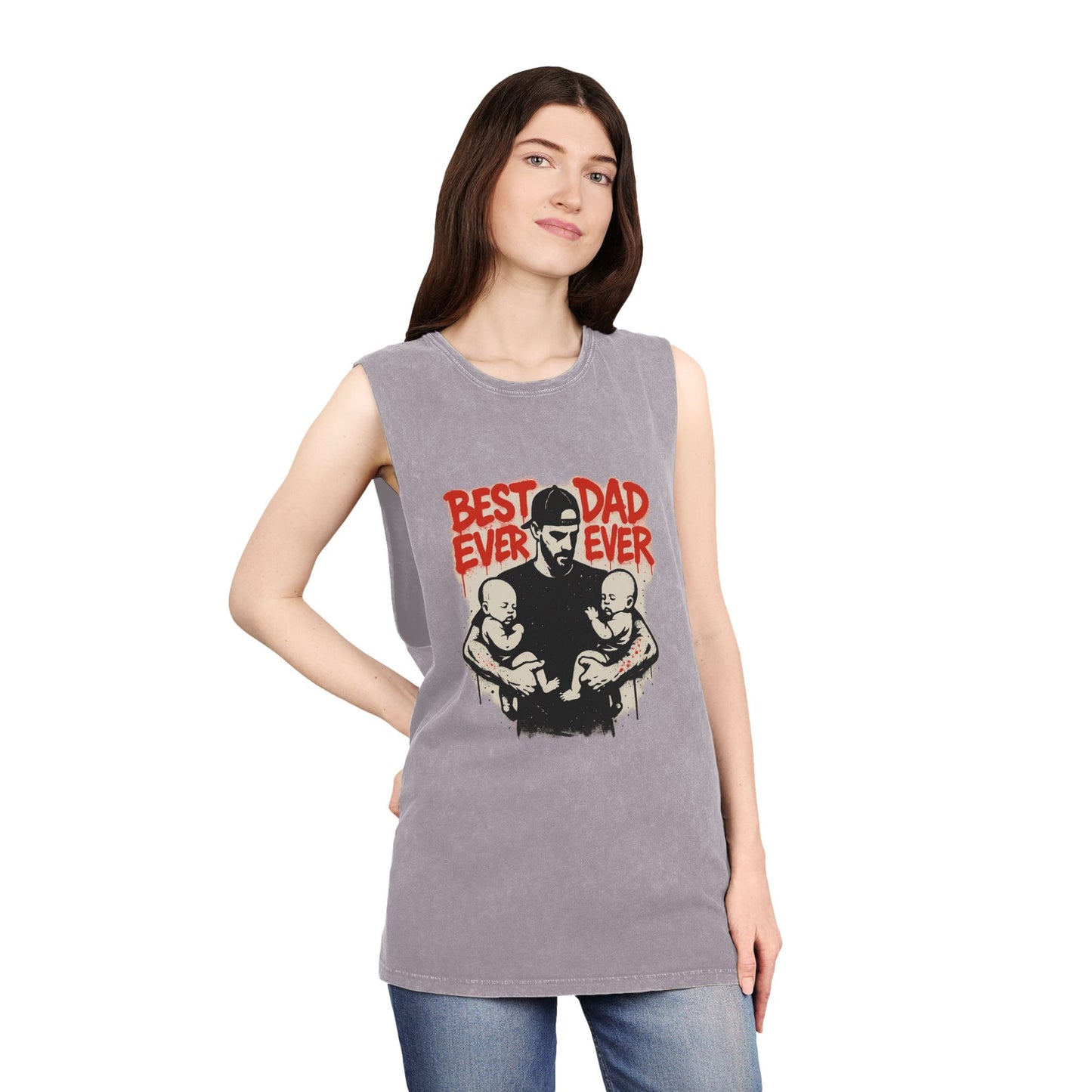 Best Dad Ever Stonewash Tank Top - Father's Day Gift, Dad Apparel, Unisex Summer Wear, Casual Outfit, Family Tank Top