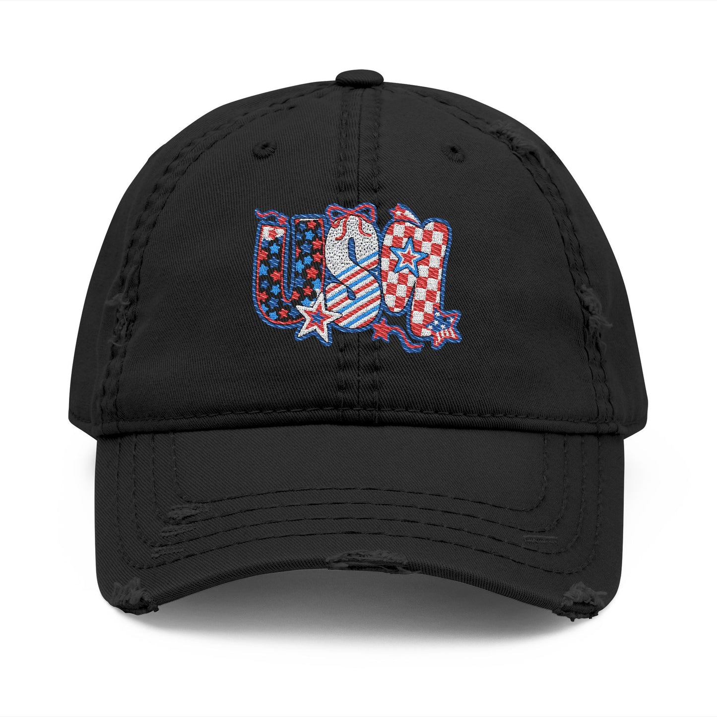 4th of July Hat Distressed Cat Dad Hat with Embroidery | Casual Fashion, Gifts for Cat Lovers, Outdoor Style, Father's Day, Everyday Wear