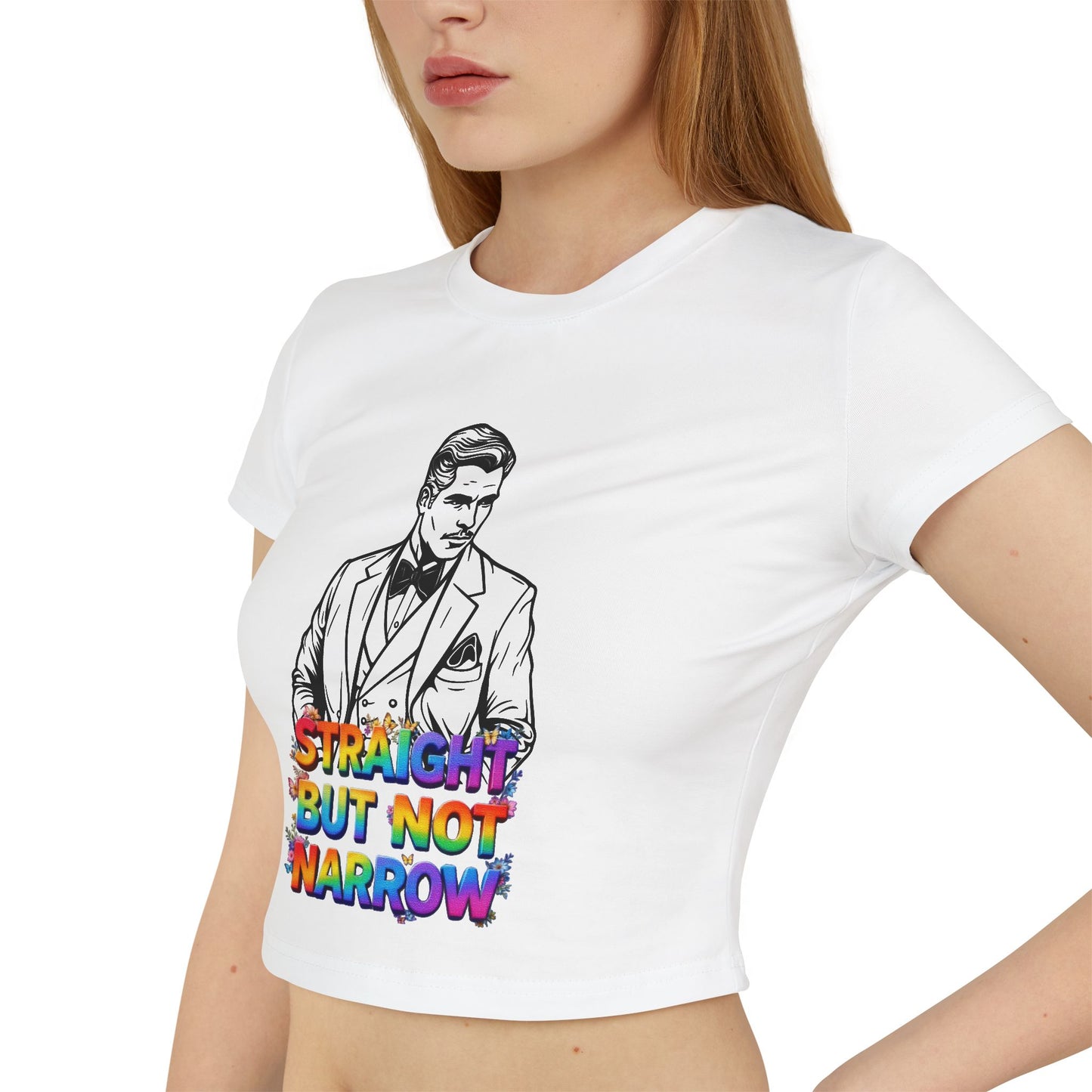 LGBTQ+ Pride Women's Baby Tee - Straight But Not Narrow Graphic Crop Top