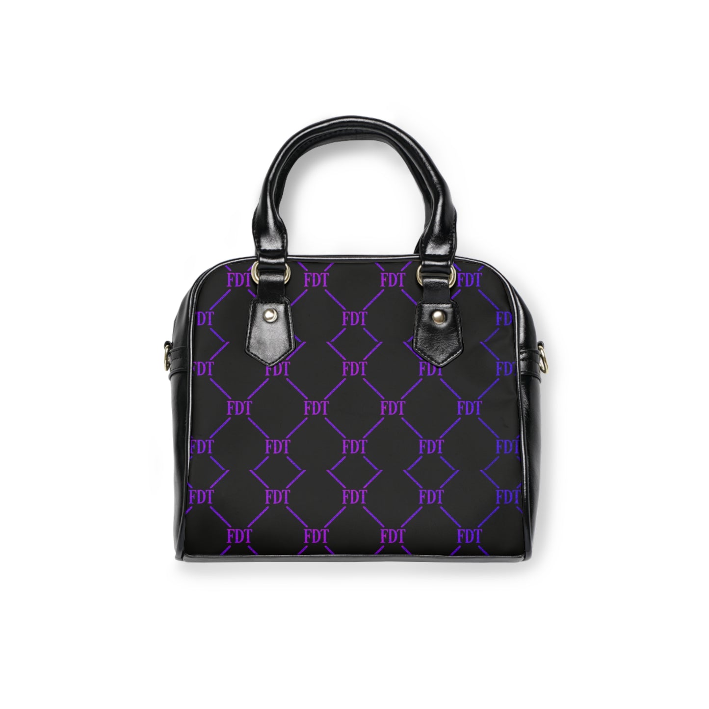 Black & Purple Monogram Shoulder Handbag — Geometric Pattern Purse