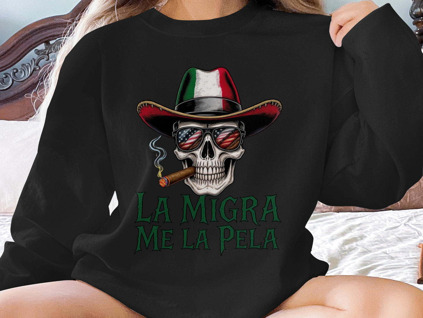 La Migra Me La Pela Skull Graphic Sweatshirt product