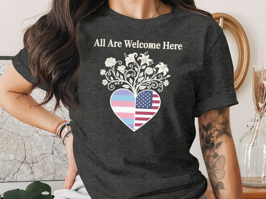 All Are Welcome Here Heart Graphic T-Shirt product type