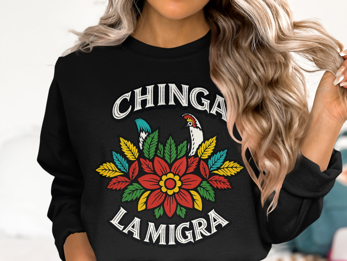 Chinga La Migra Floral Graphic Black Sweatshirt product