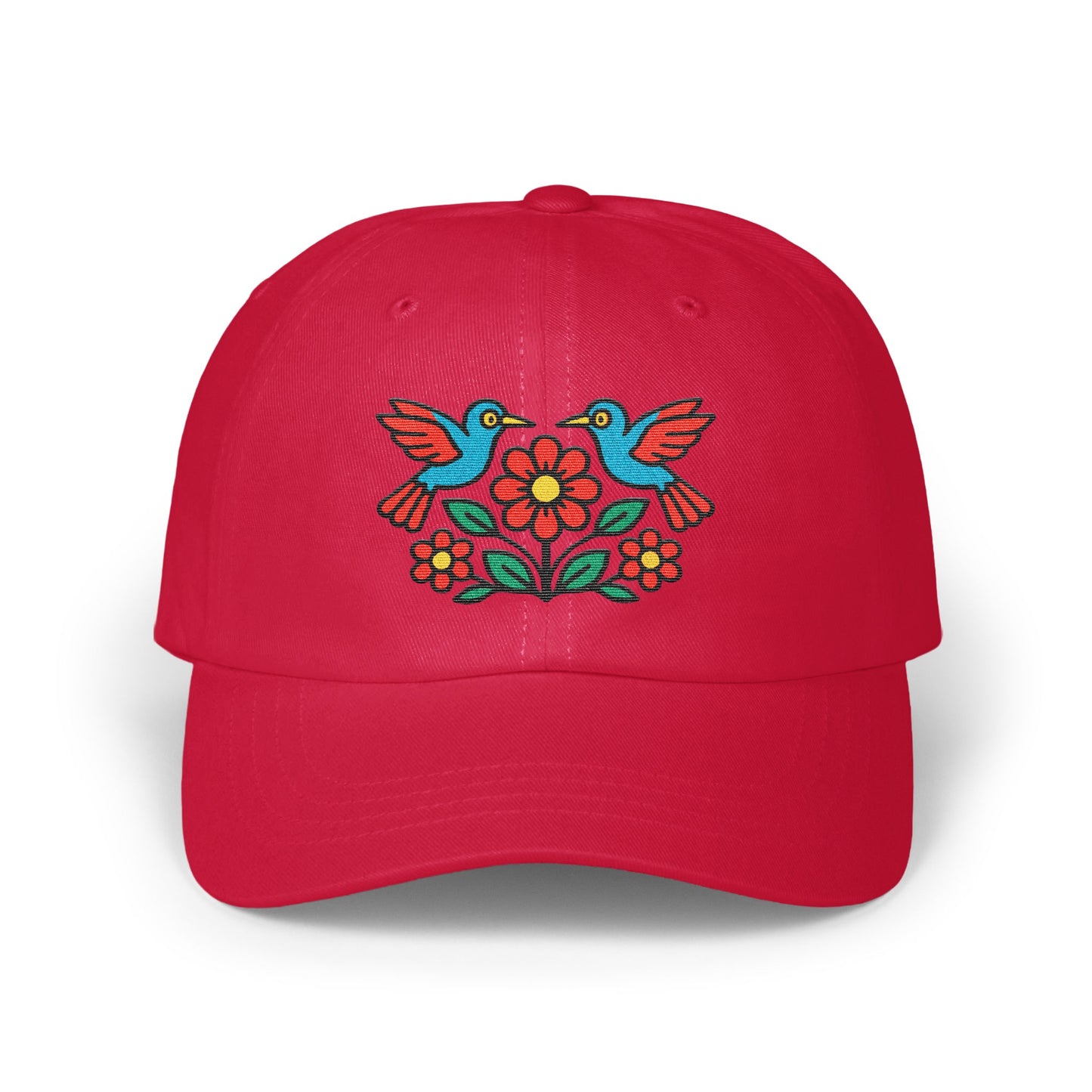 Colorful Embroidered Floral Birds Red Baseball Cap product type