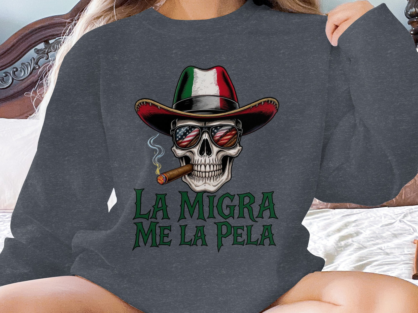 La Migra Me La Pela Skull Graphic Sweatshirt product
