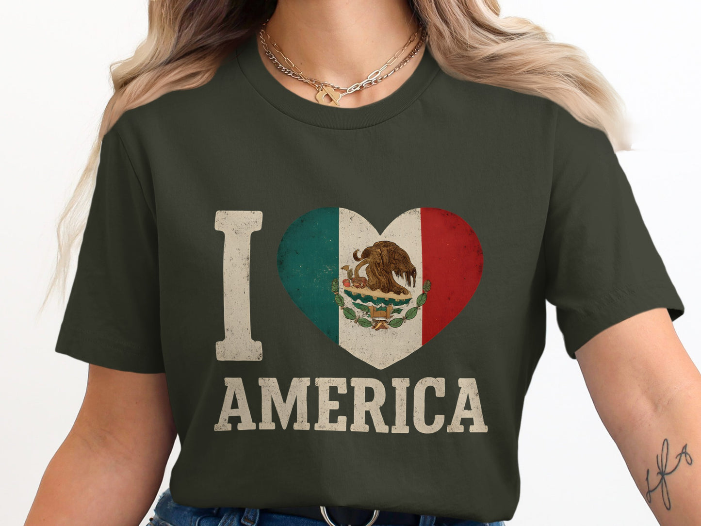 I Love America Mexican Flag Heart Graphic Tee Shirt Product