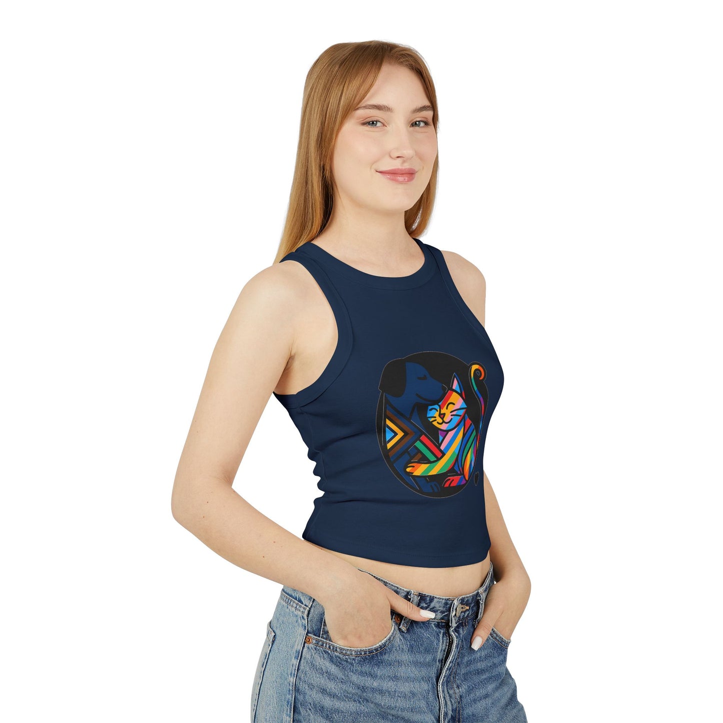 Pride tank top Colorful Animal Love Women's Racer Tank Top - Cute Cat and Dog Design