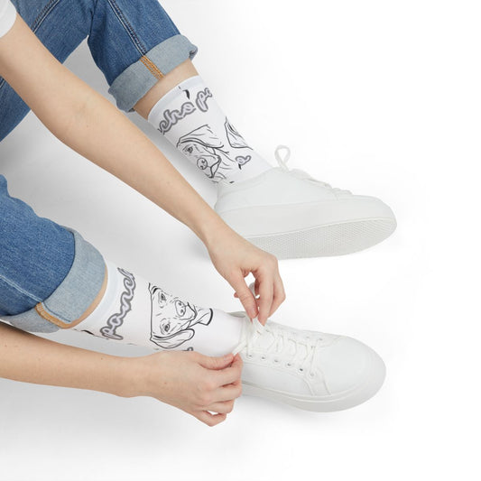 Stylish Hand-Drawn Face Design White Socks