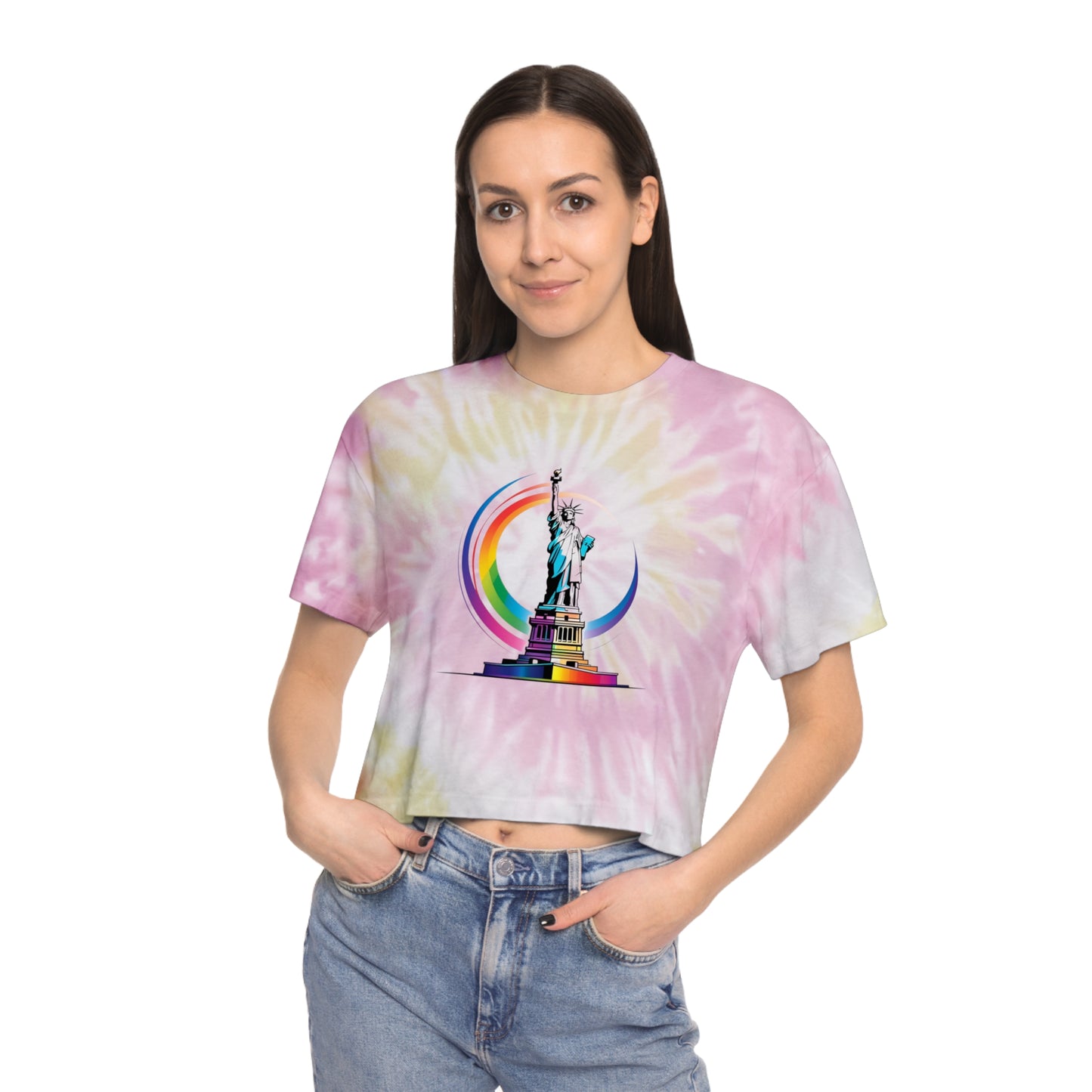 Pride corp tee Women’s Tie-Dye Crop Tee with Liberty Design - Trendy and Stylish Summer Top