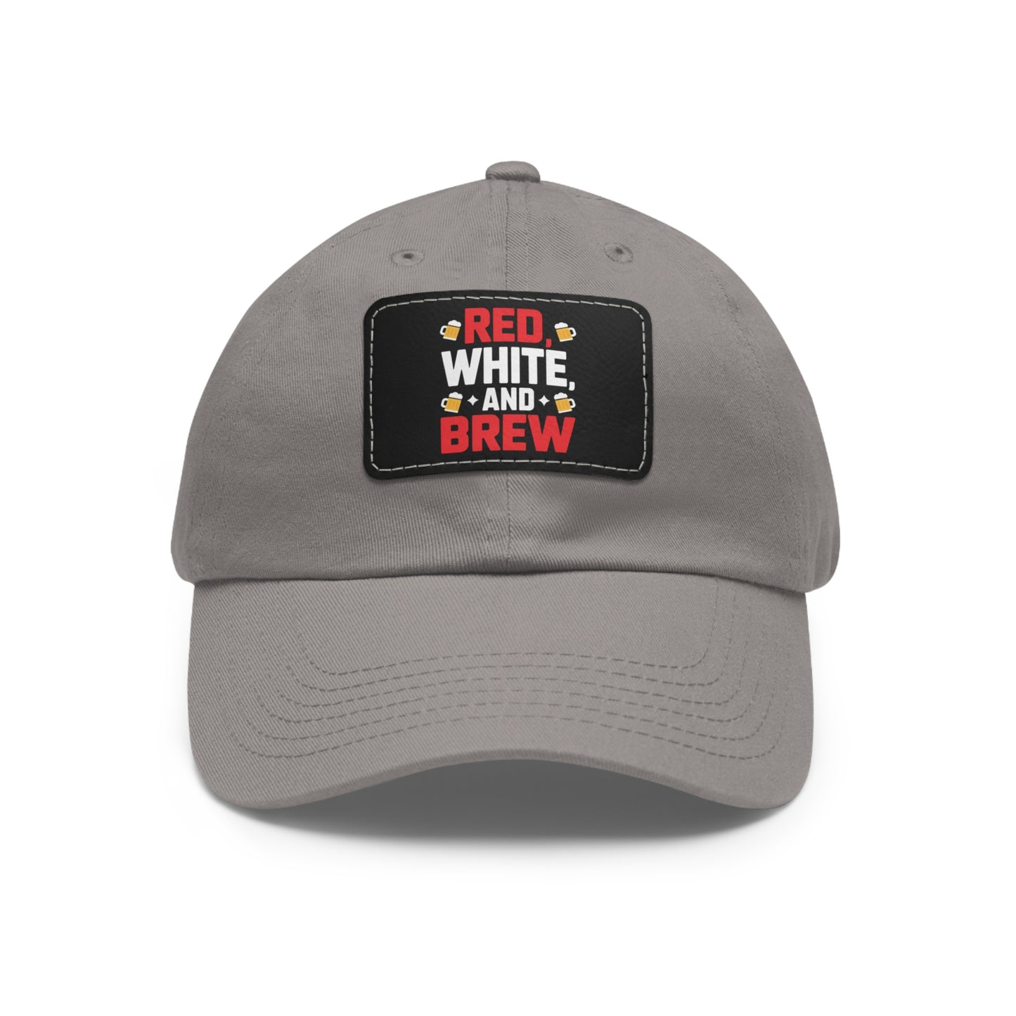 Red White and Brew Dad Hat with Leather Patch - Perfect for Beer Lovers