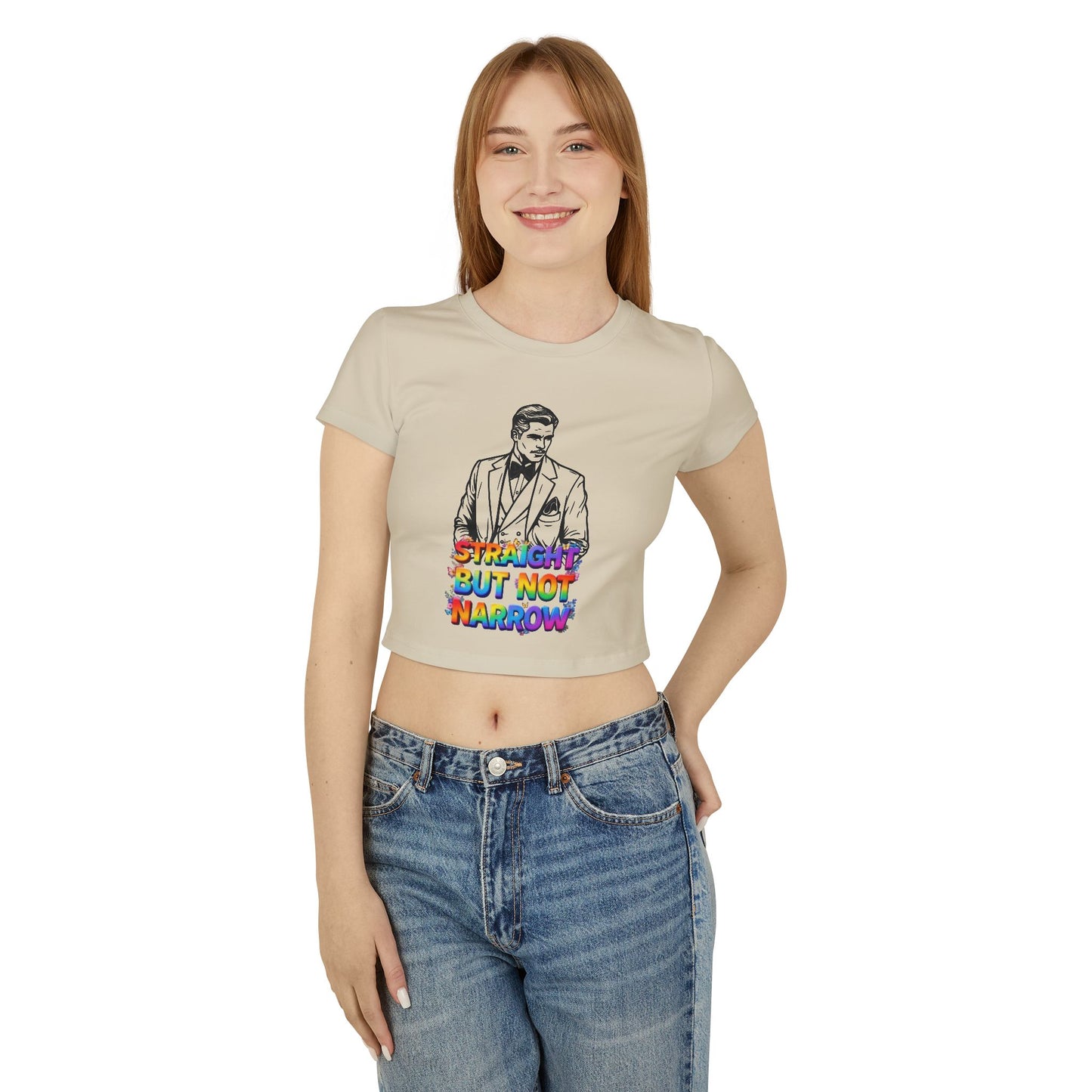 LGBTQ+ Pride Women's Baby Tee - Straight But Not Narrow Graphic Crop Top