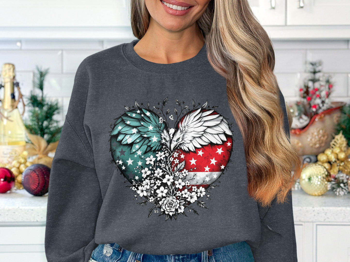 Heart Shaped Floral Wings American Flag Sweatshirt Product