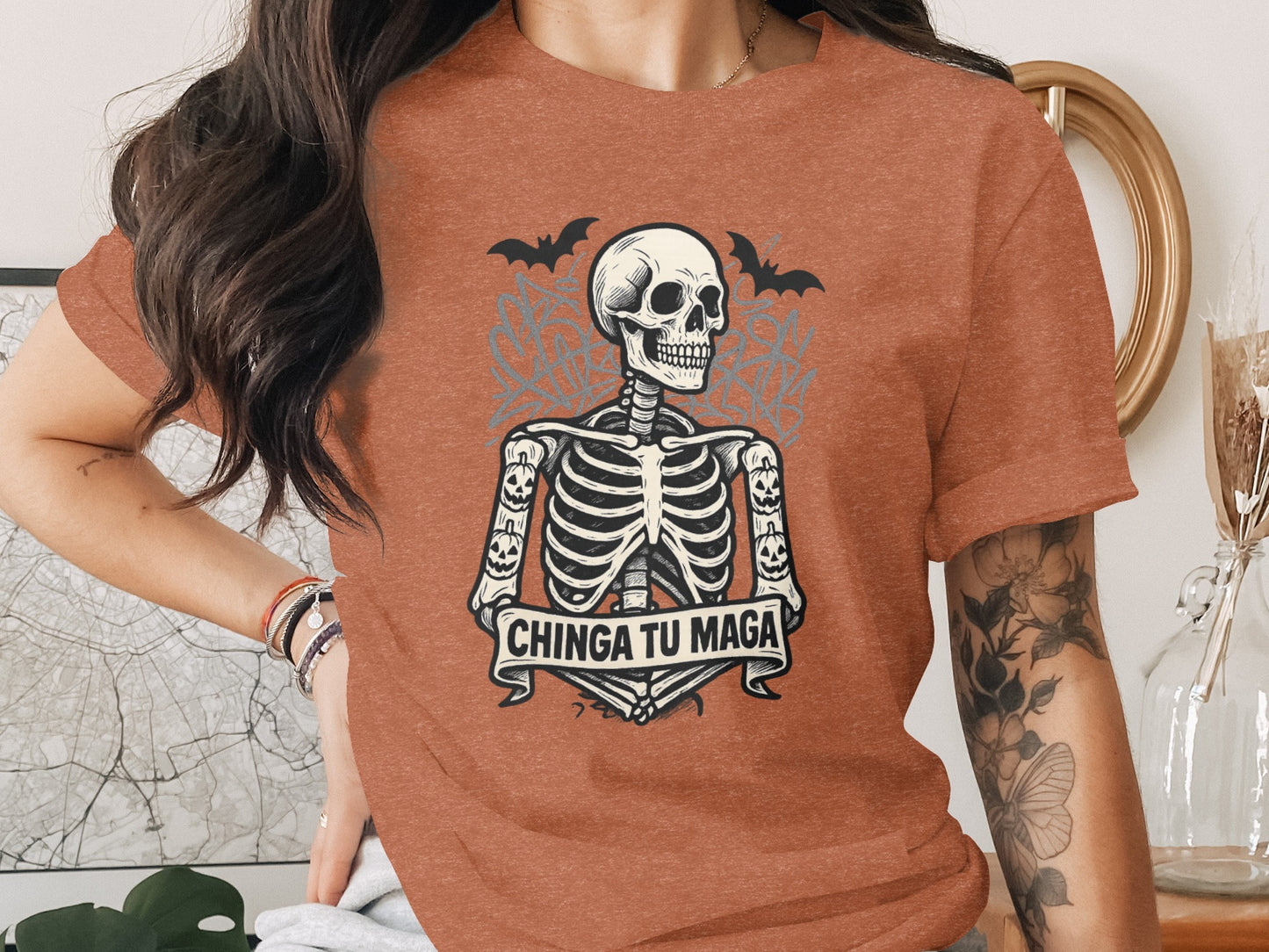 Skeleton with Bats Graphic Print T-shirt product type