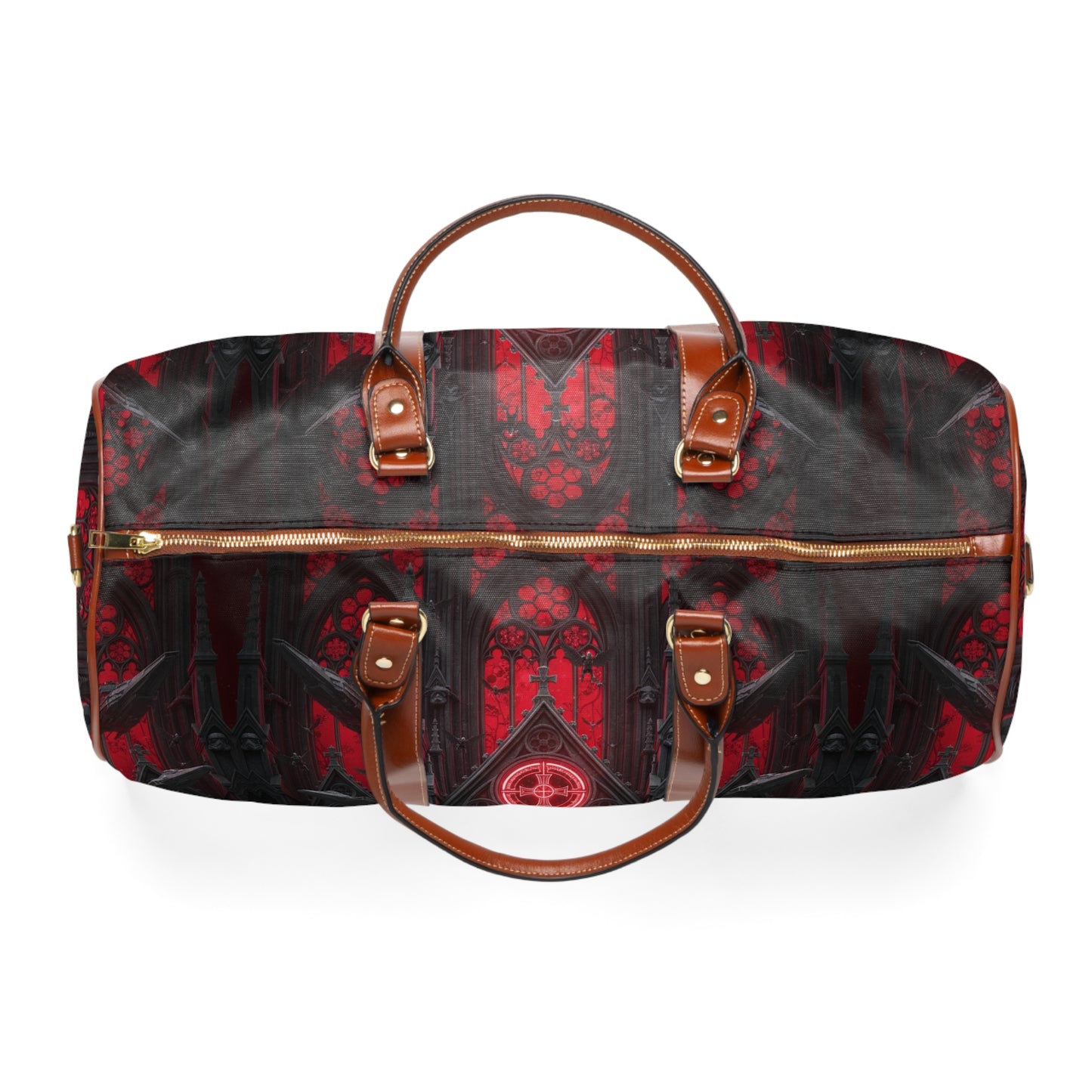 Gothic Waterproof Travel Bag — Personalized 'Roman' Duffel with Dark Cathedral Design