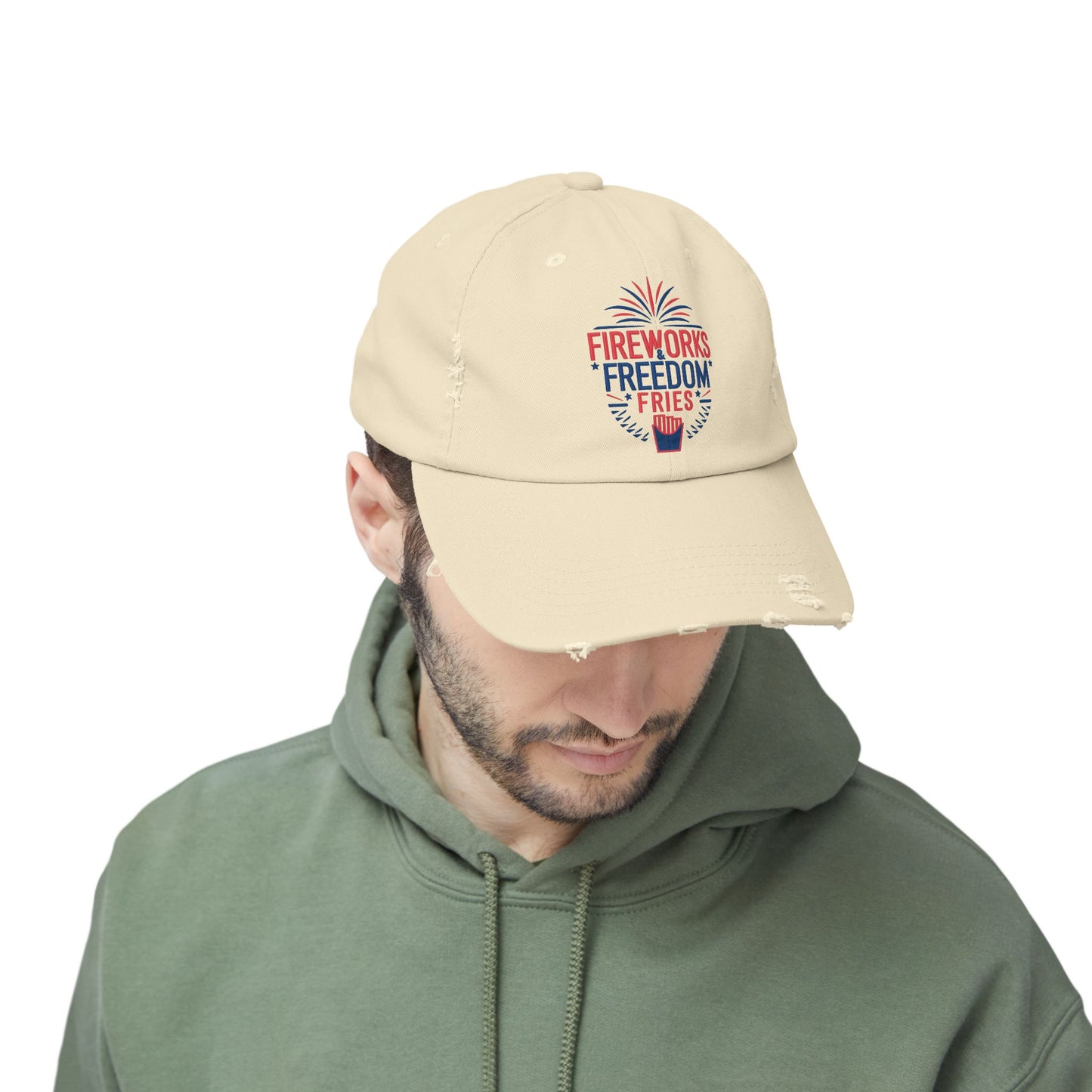 Patriotic Distressed Cap - "Fireworks Freedom Fries"