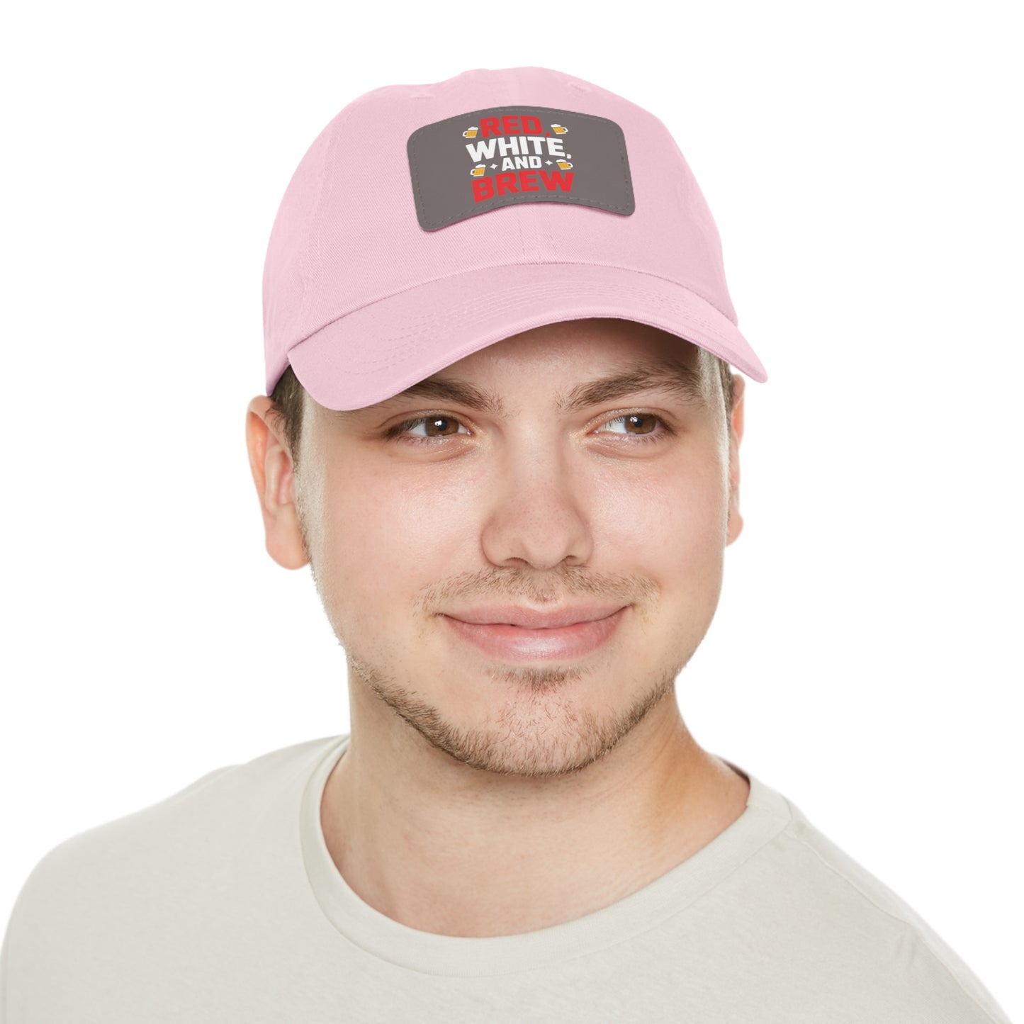 Red White and Brew Dad Hat with Leather Patch - Perfect for Beer Lovers