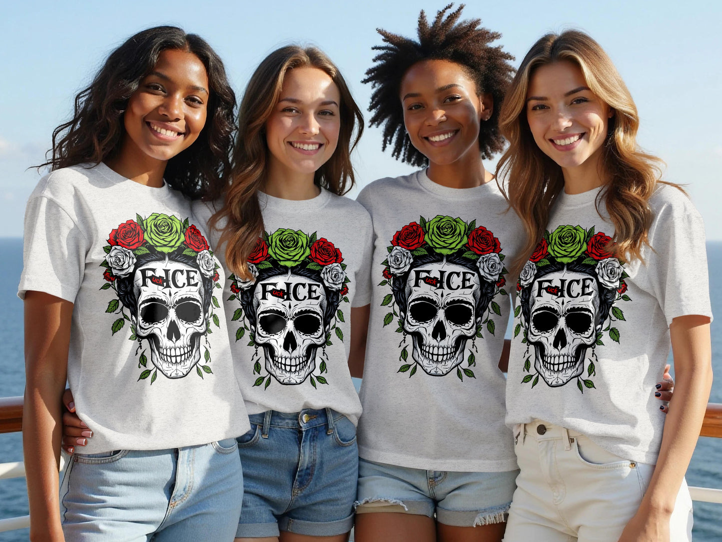 Colorful Skull and Roses Graphic Design T-shirt product