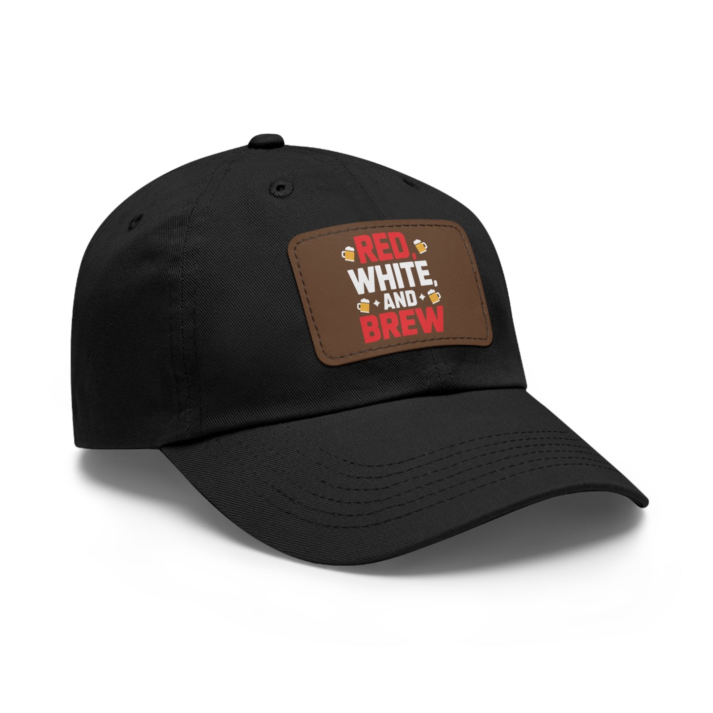 Red White and Brew Dad Hat with Leather Patch - Perfect for Beer Lovers