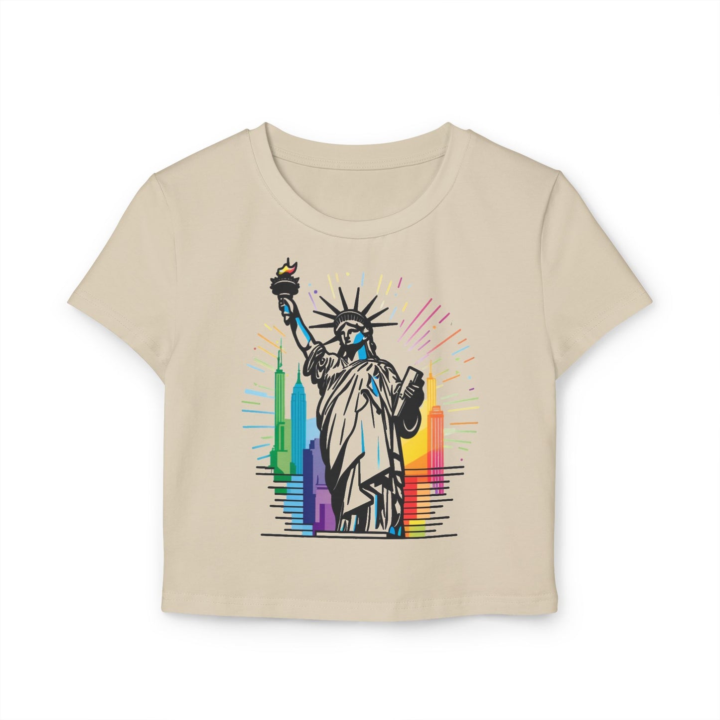 Pride baby tee Colorful Statue of Liberty Women's Baby Tee - Trendy NYC Graphic T-Shirt