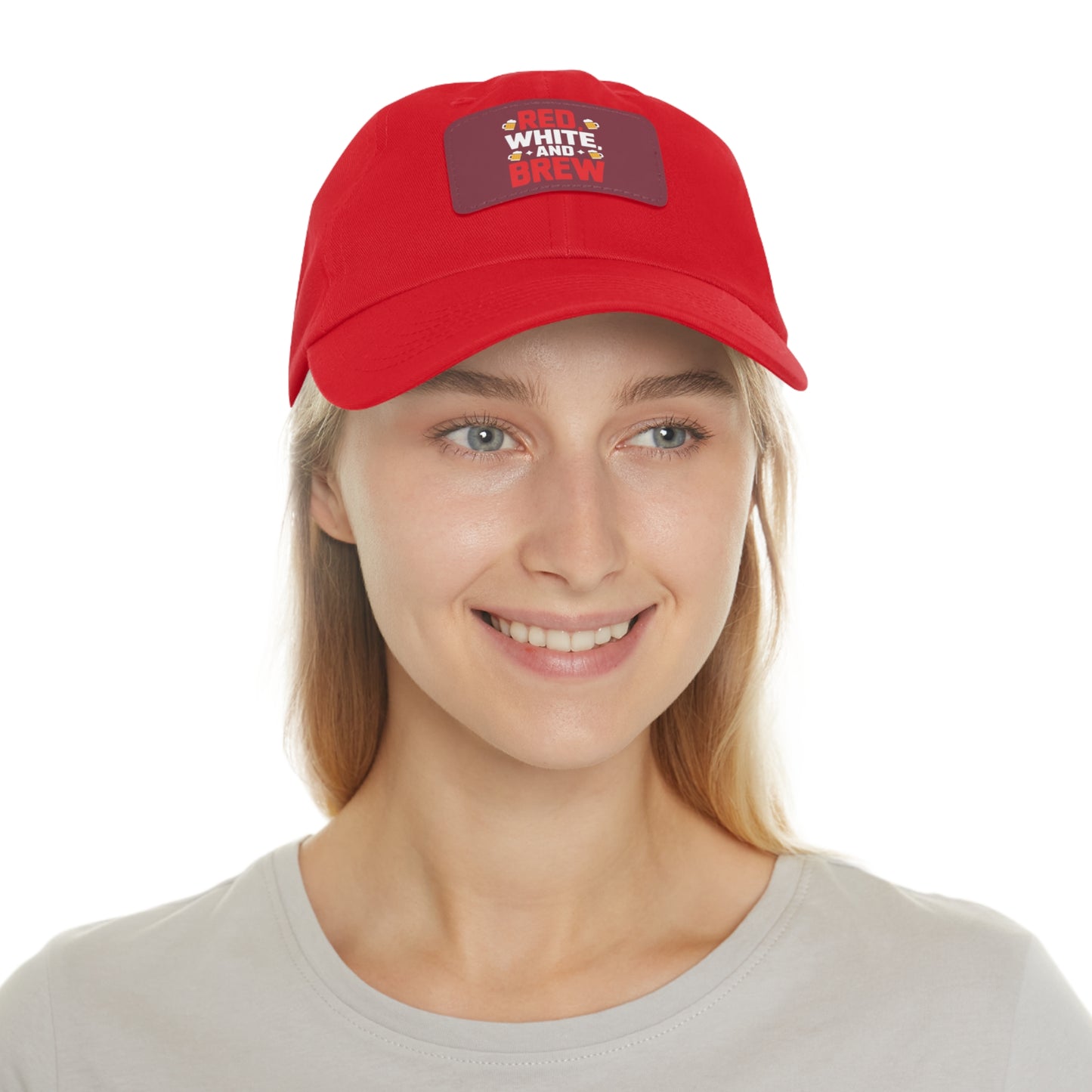 Red White and Brew Dad Hat with Leather Patch - Perfect for Beer Lovers