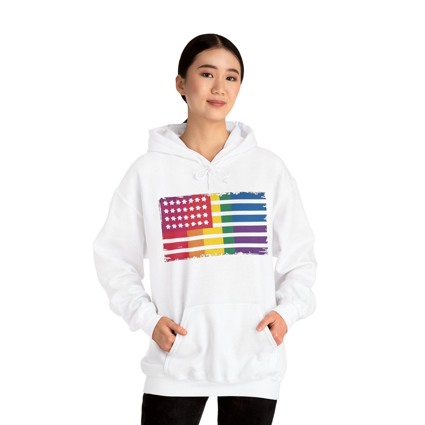 Pride American Flag Hoodie - Unisex Heavy Blend Sweatshirt