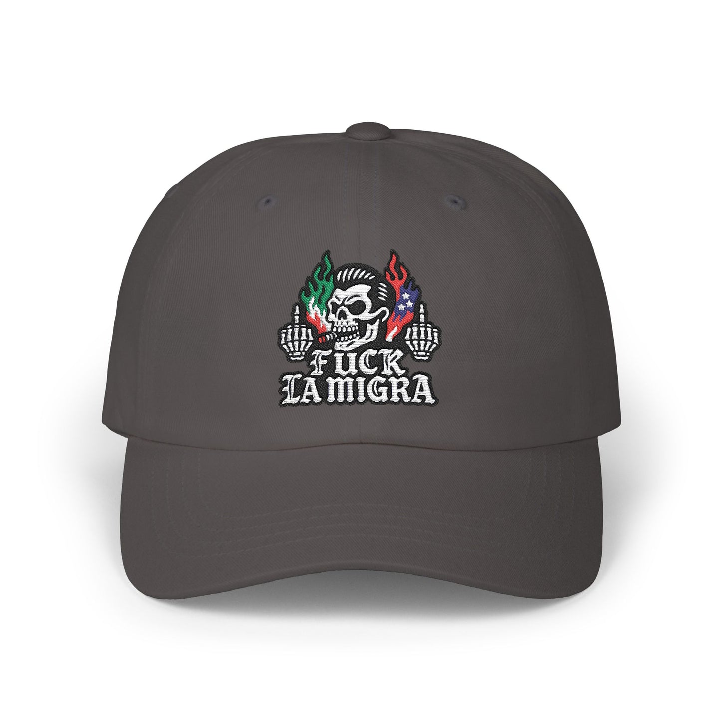Fuck La Migra Anti Trump Embroidered Hat, FDT, Chinga Tu Maga Classic Dad Cap with Skull Design, Adjustable Hat for Casual Wear, Unique Gift for Dads, Birthday, or Holiday Use