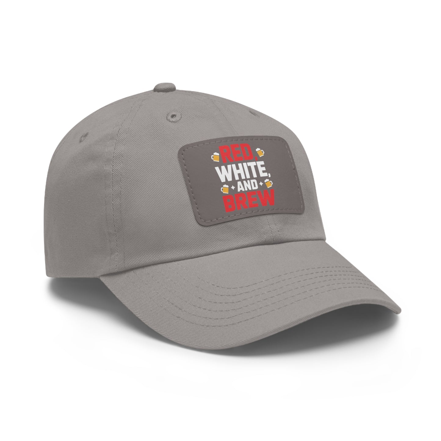 Red White and Brew Dad Hat with Leather Patch - Perfect for Beer Lovers