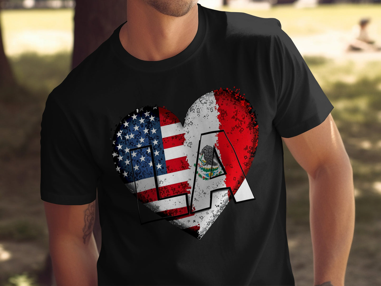 American and Mexican Flag LA Heart Graphic T-shirt product