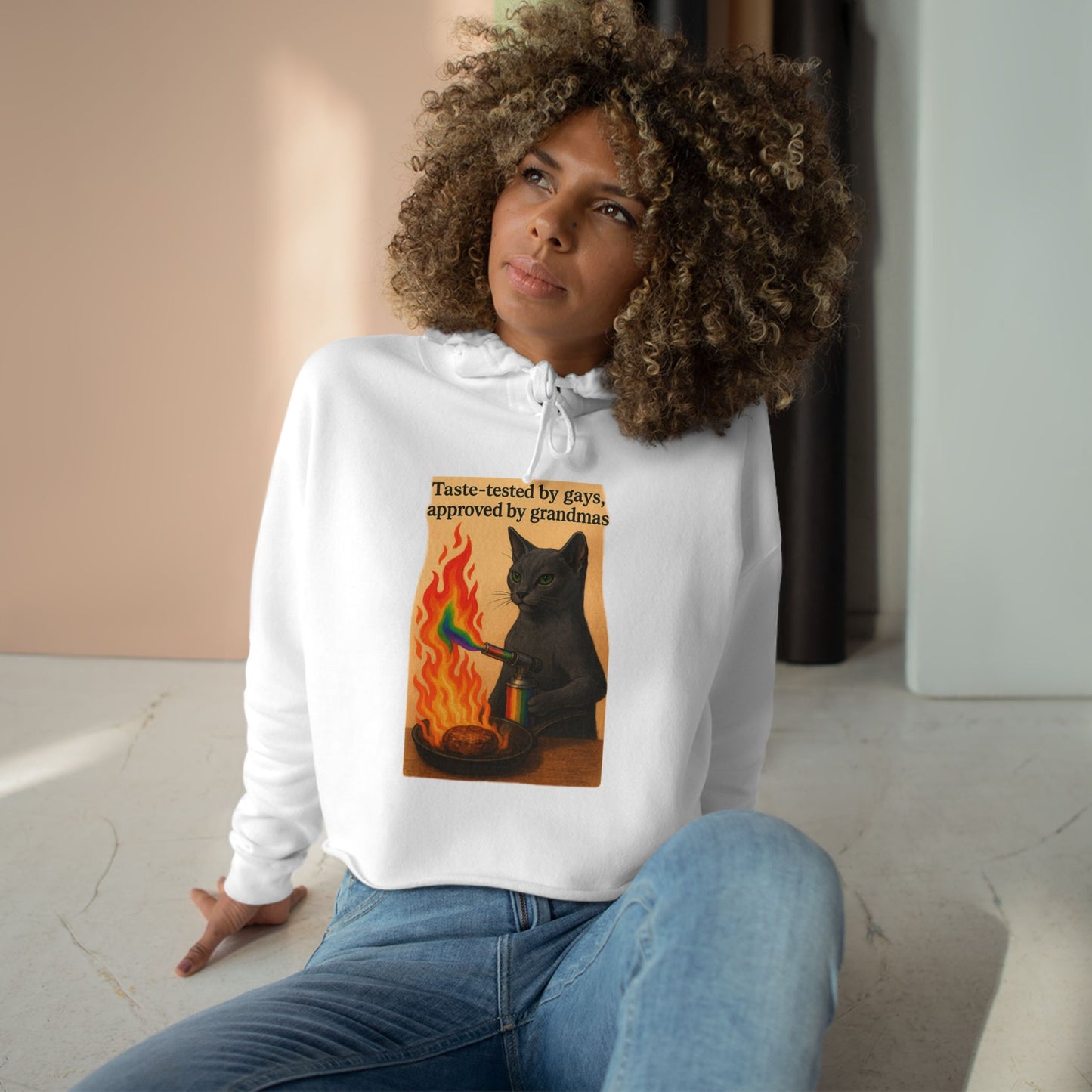 Cat Lover's Crop Hoodie - Funny Gift for Grandparents, Cute Animal Apparel, Cozy Streetwear, Unique Cat Design